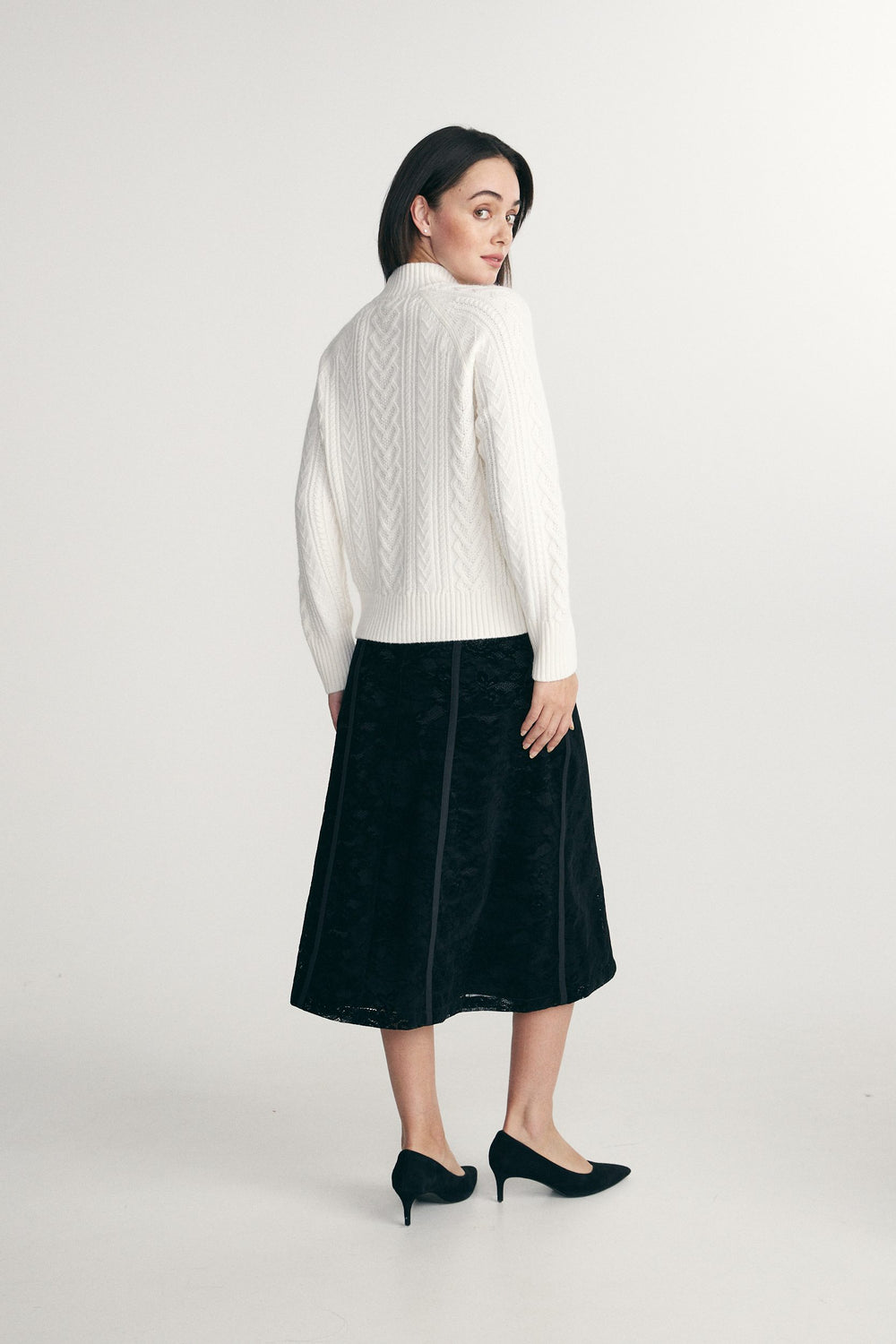 Mock neck cable knit sweater