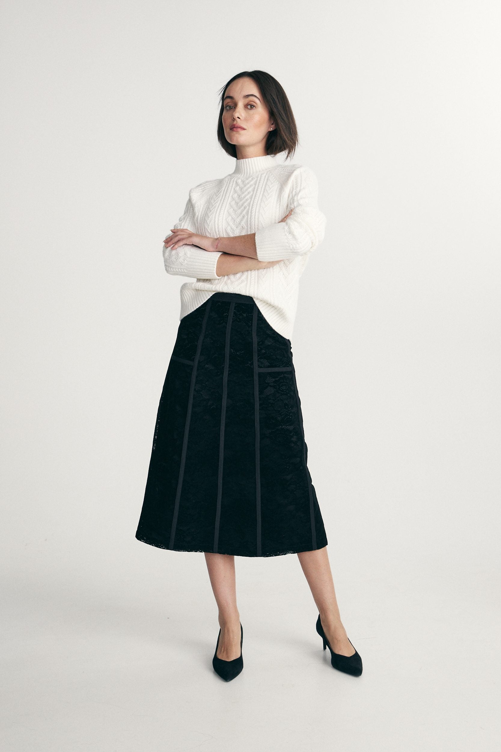 Mock neck cable knit sweater