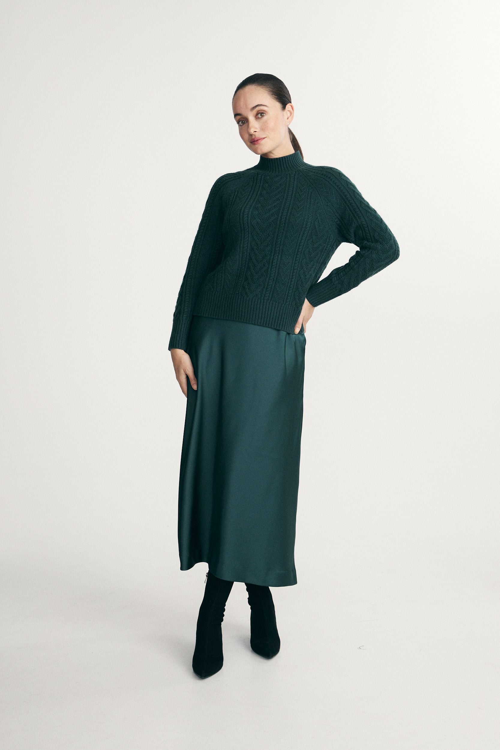 Mock neck cable knit sweater