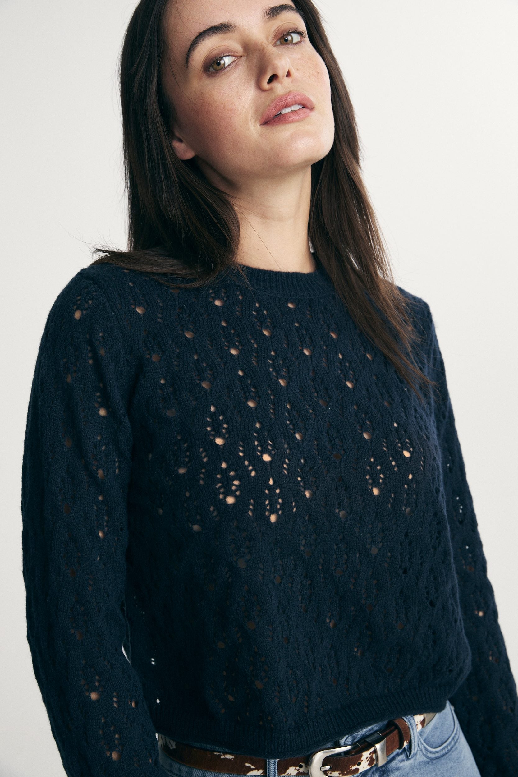 Textured crew neck sweater