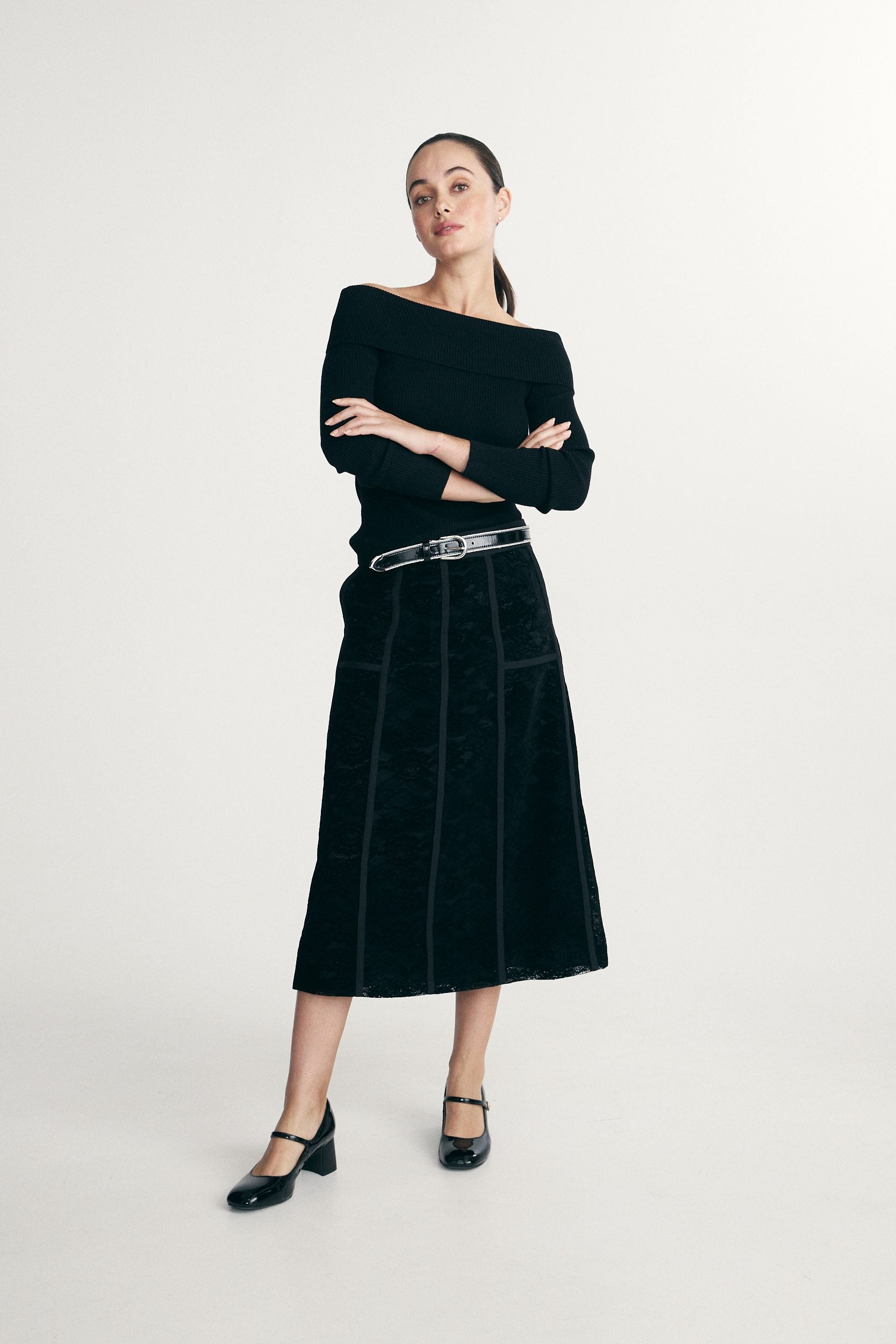 Off shoulder rib top