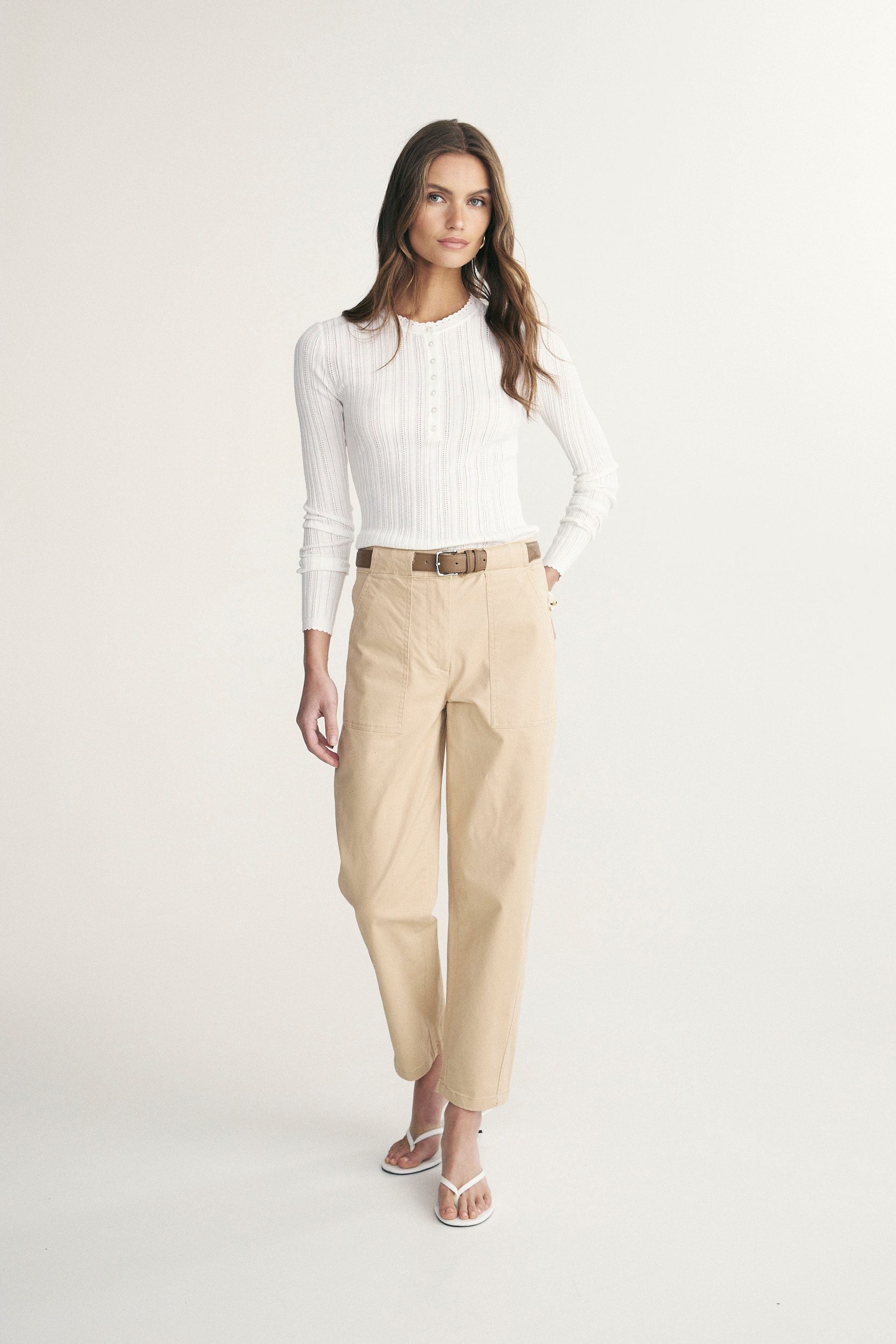 Lace neck rib sweater