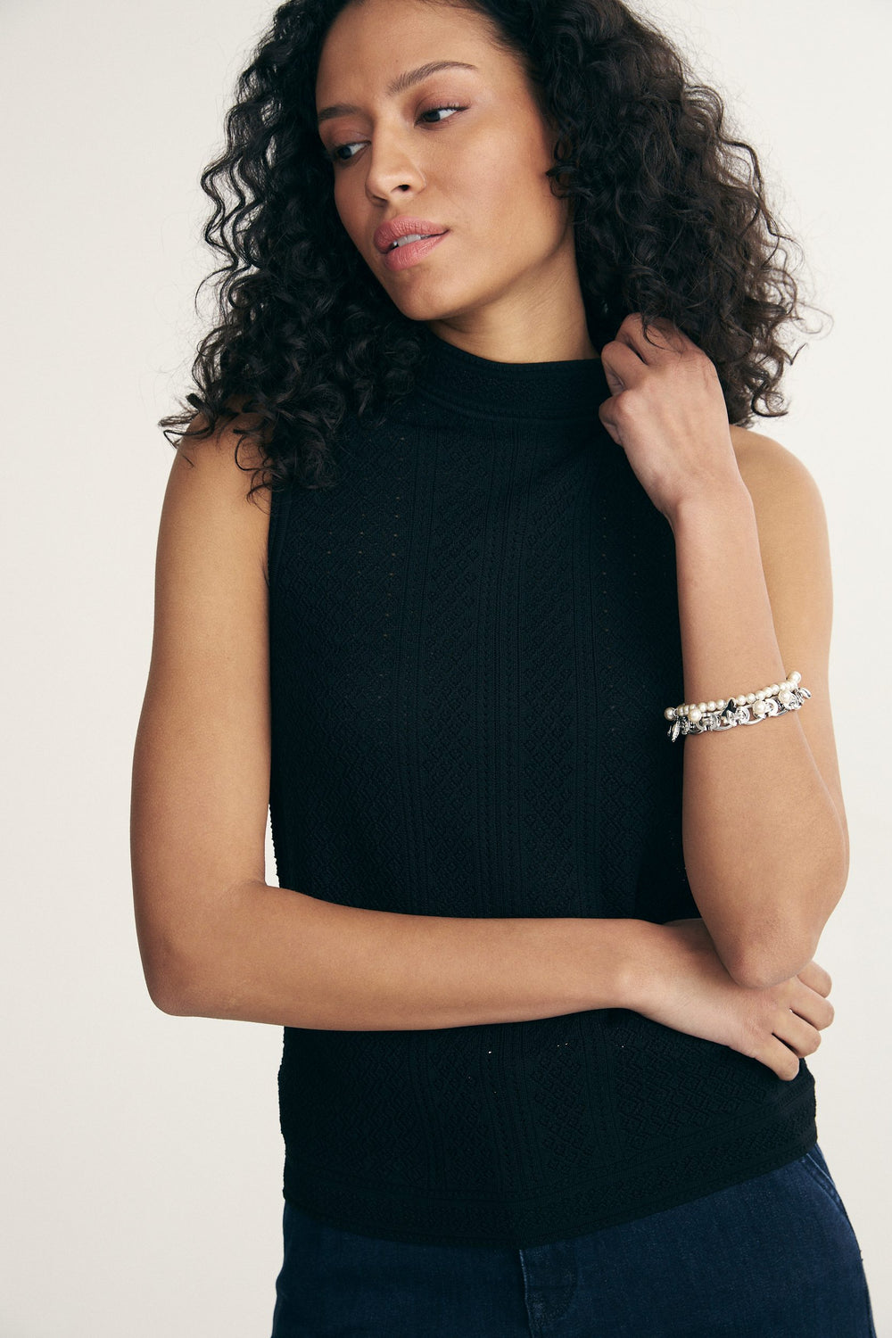 Haut sans manche en tricot pointelle