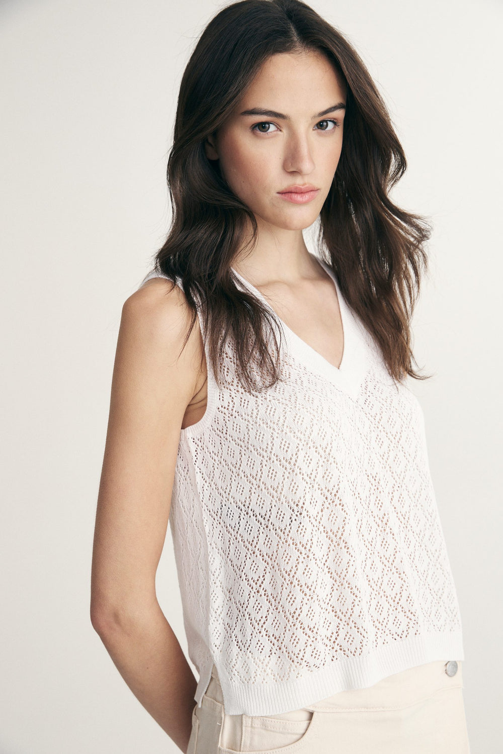 Cropped sleeveless sweater