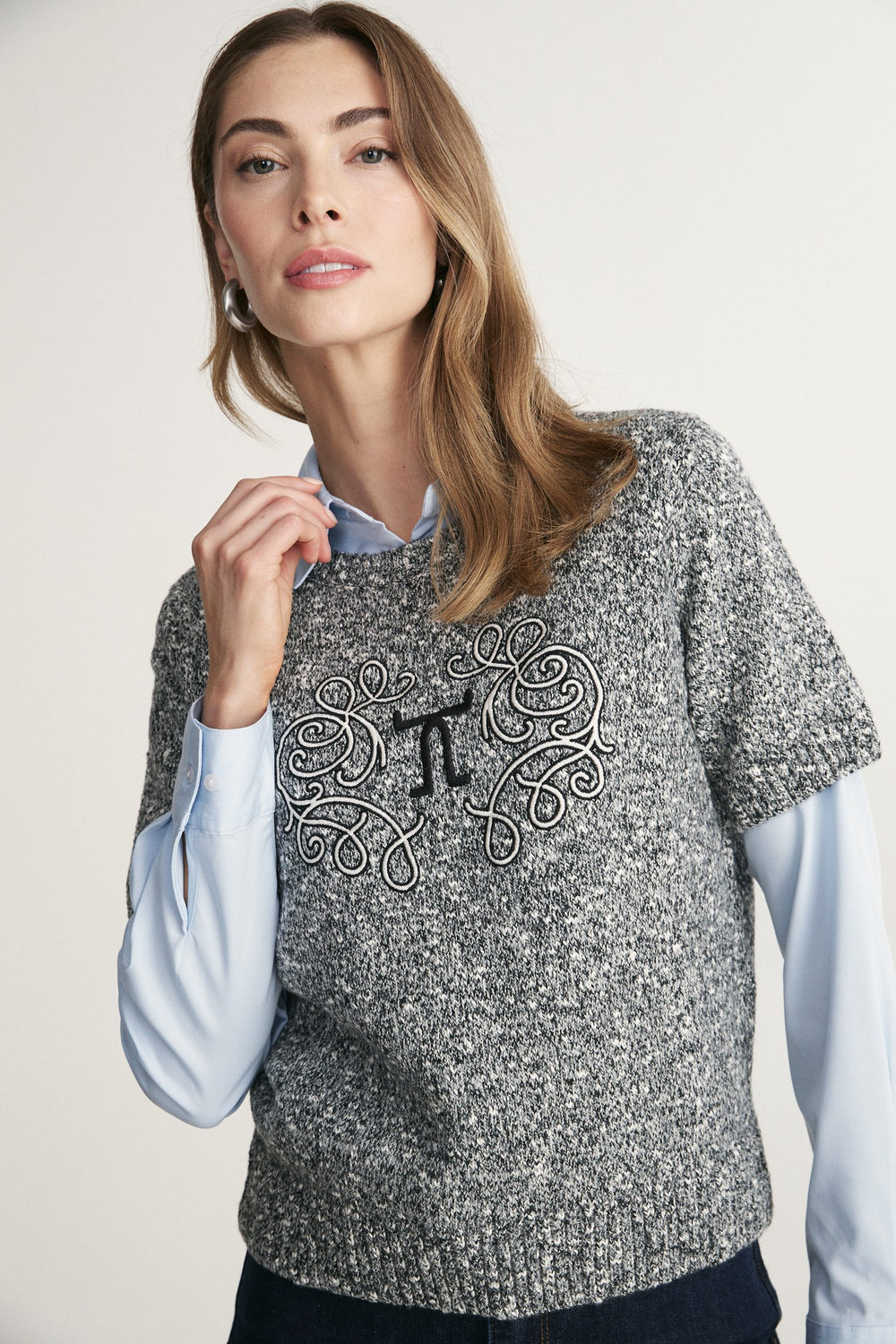 Crew neck boucle sweater