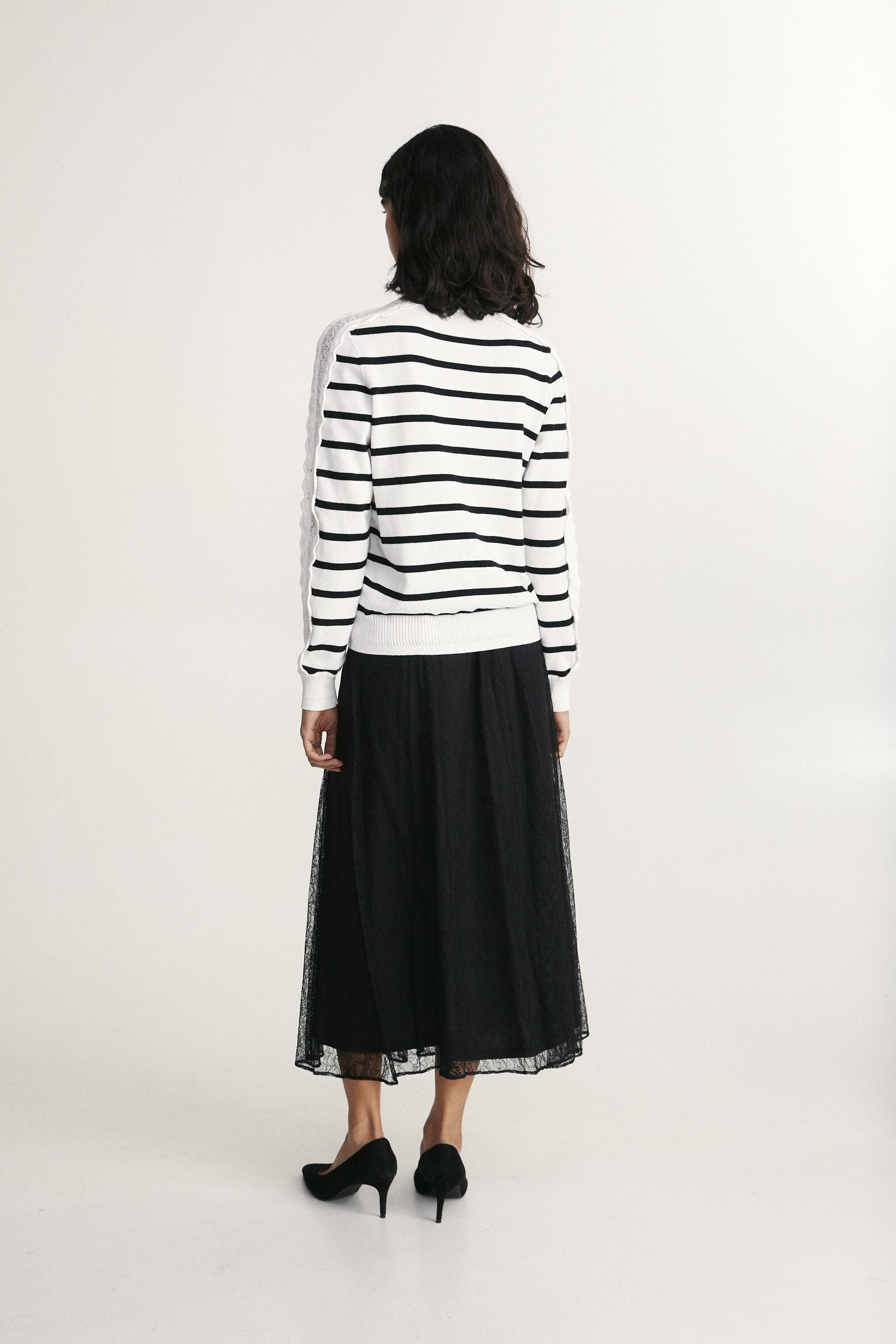 Lace band detail striped sweater