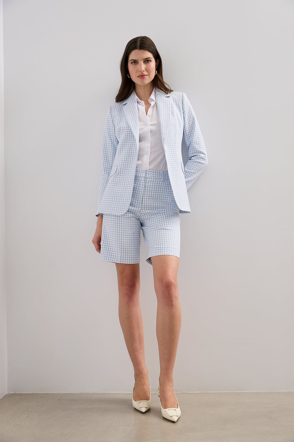 Short vichy taille haute avec boutons