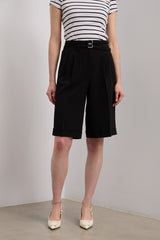 Pleated bermuda shorts with double belts