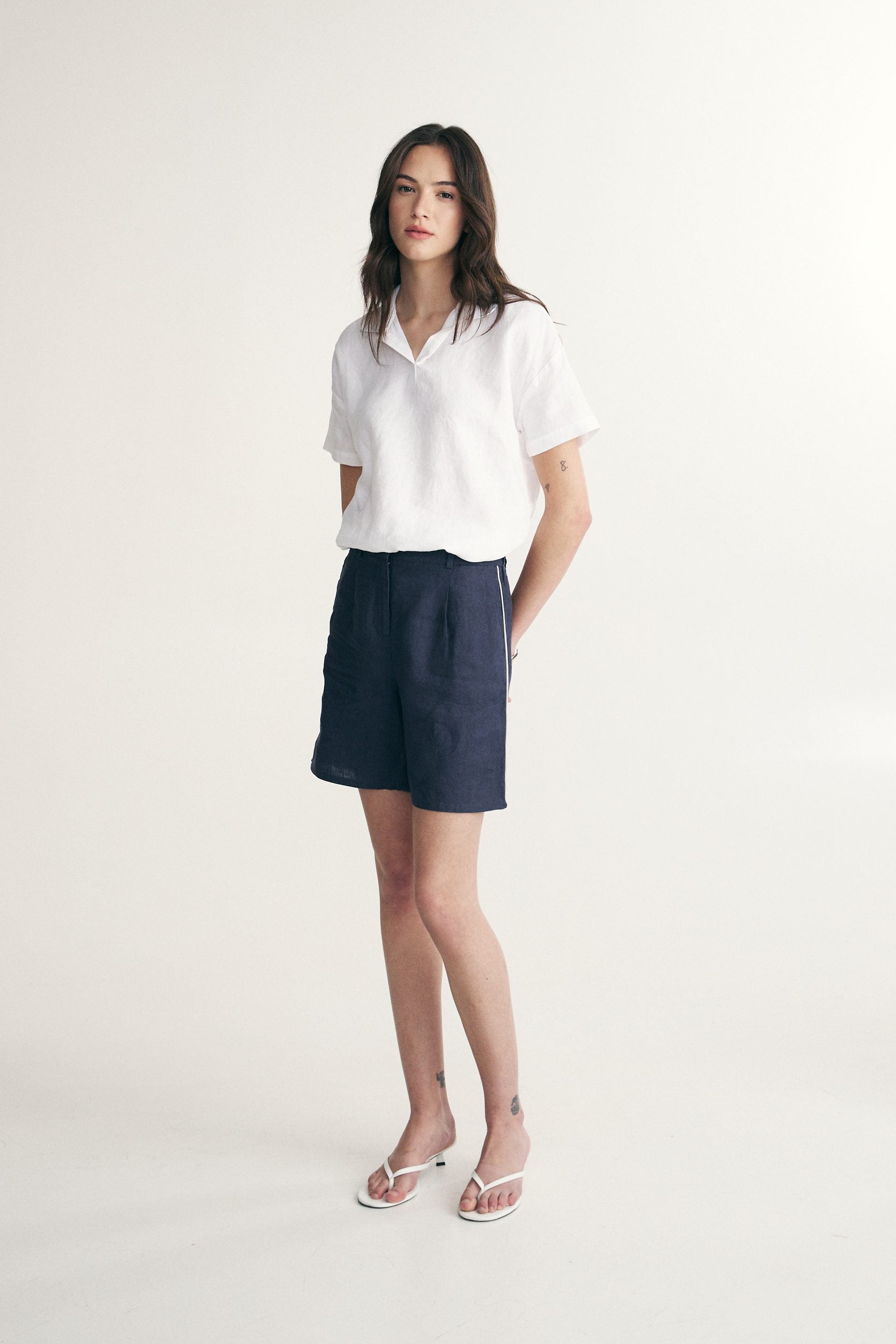 Short en lin avec élastique