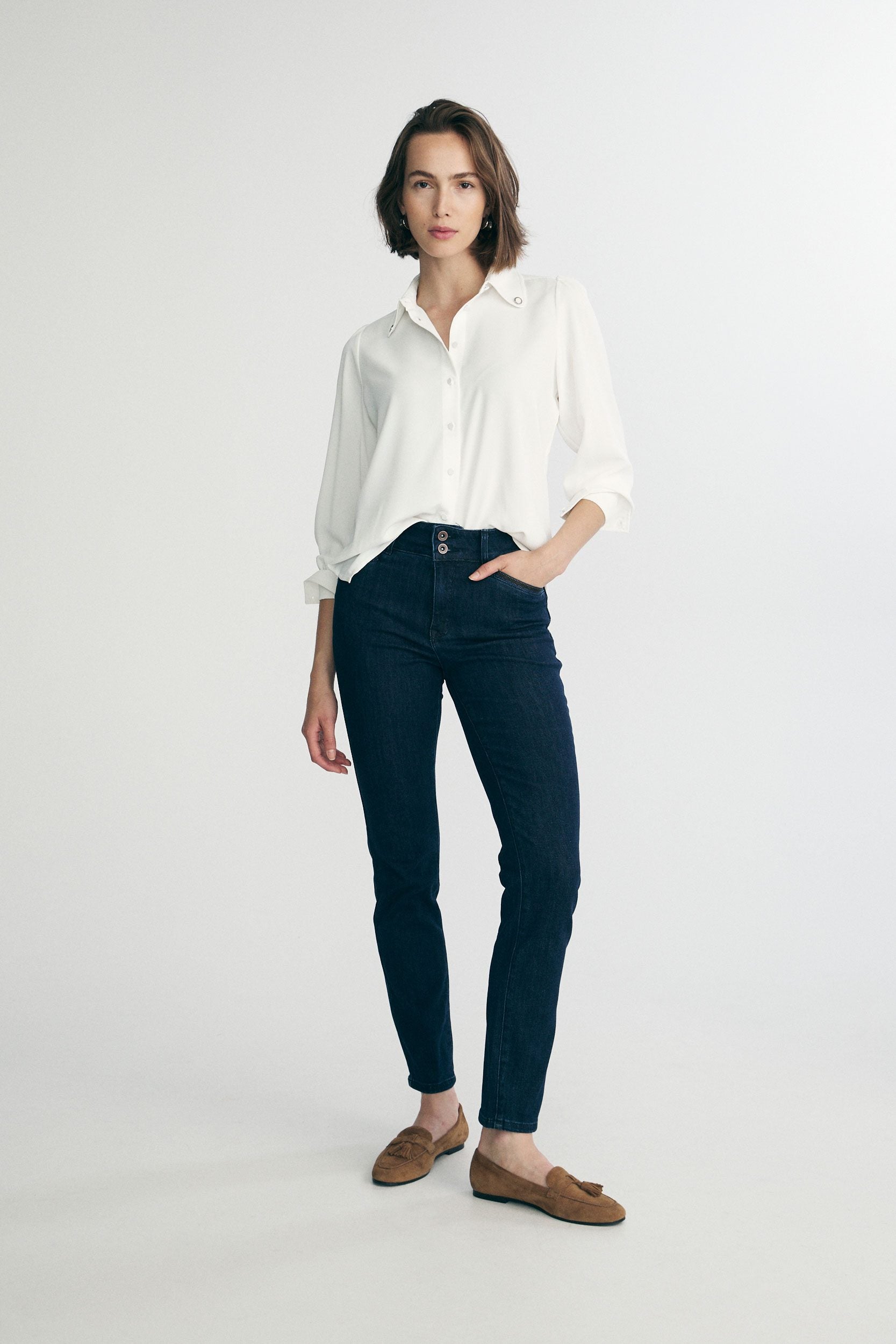 Pantalon push up taille haute à ruban