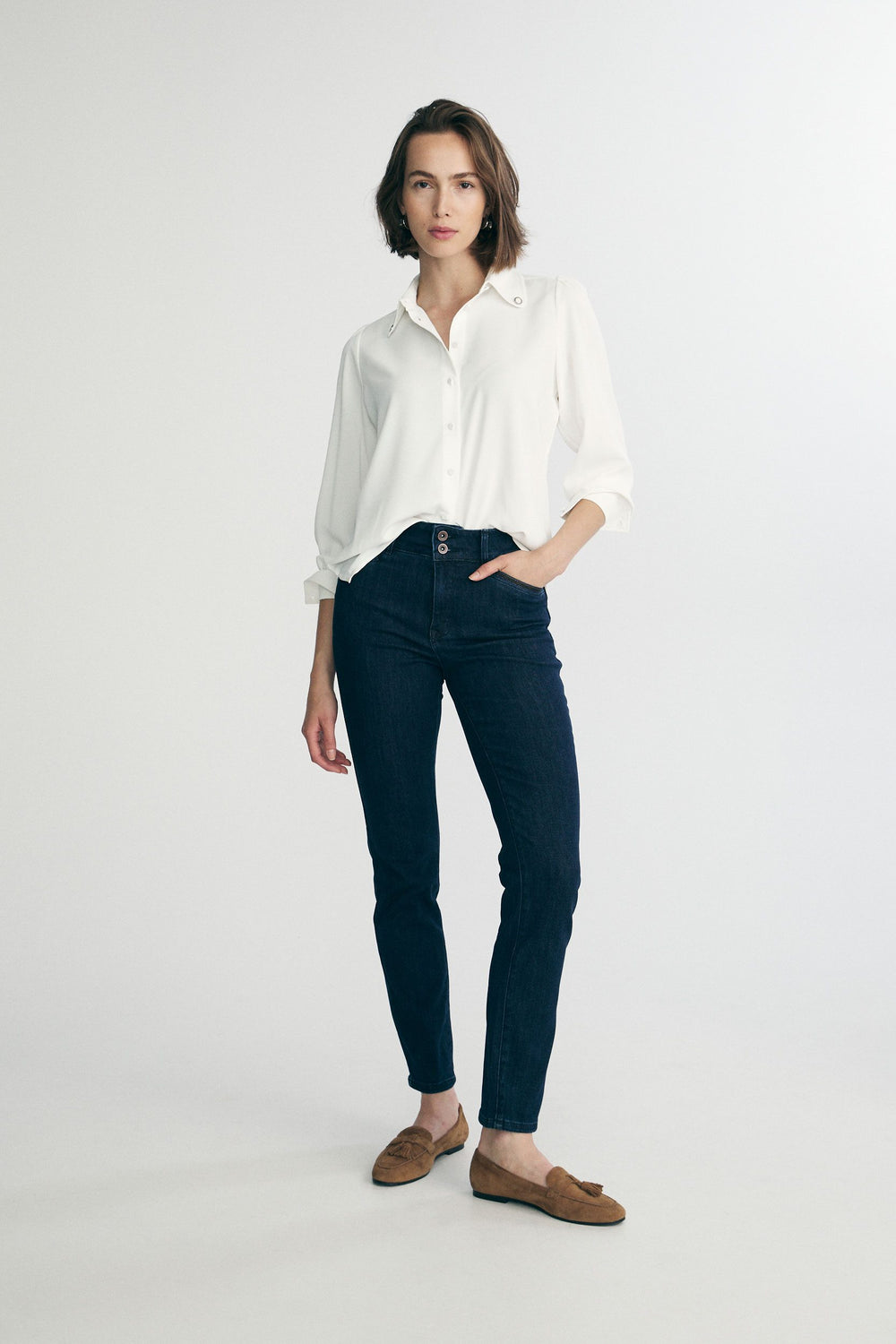 Pantalon push up taille haute à ruban