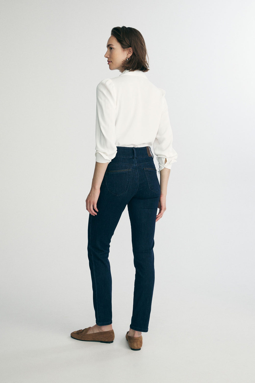 Pantalon push up taille haute à ruban