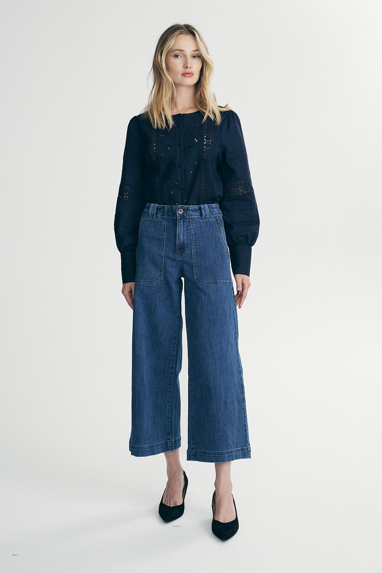 Wide leg jeans with zips
