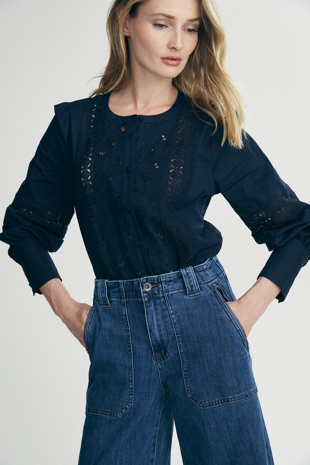 Wide leg jeans with zips