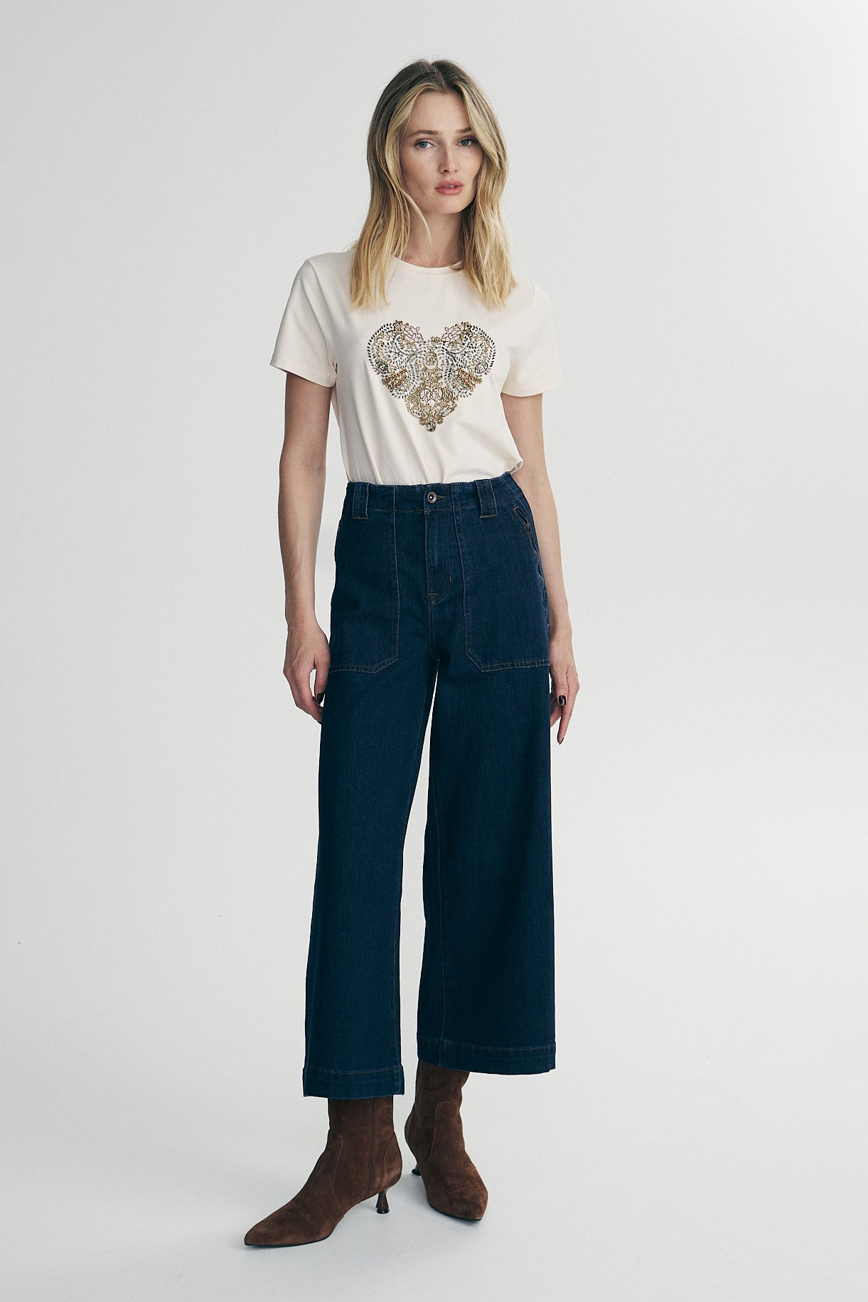Wide leg jeans with zips