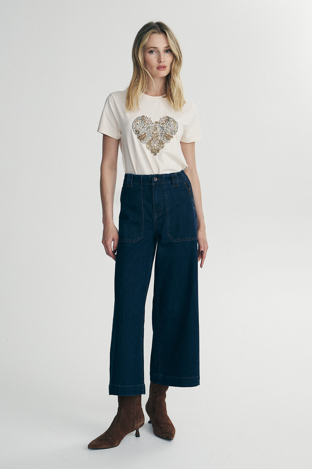 Wide leg jeans with zips