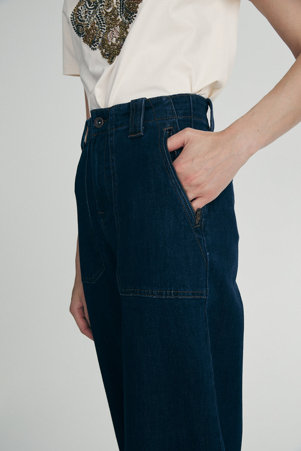 Wide leg jeans with zips