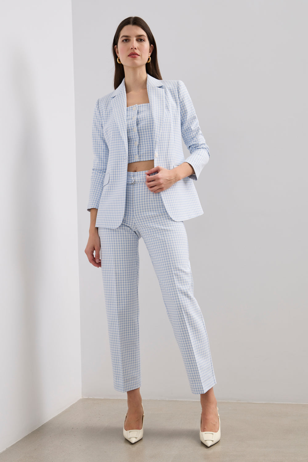 Pantalon vichy taille haute avec ceinture