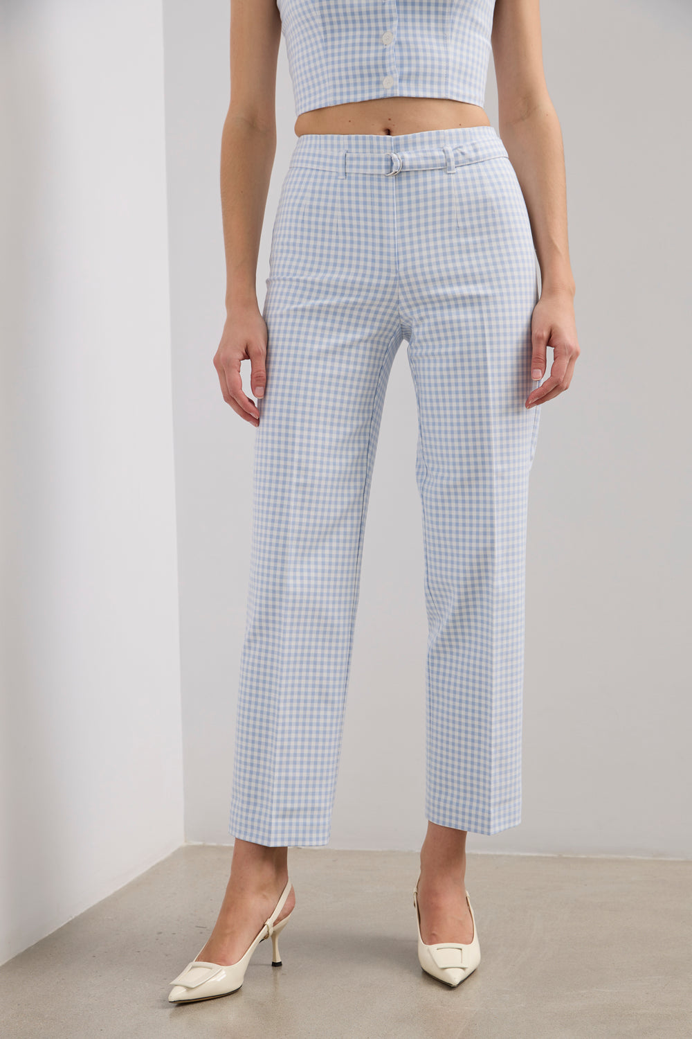 Pantalon vichy taille haute avec ceinture