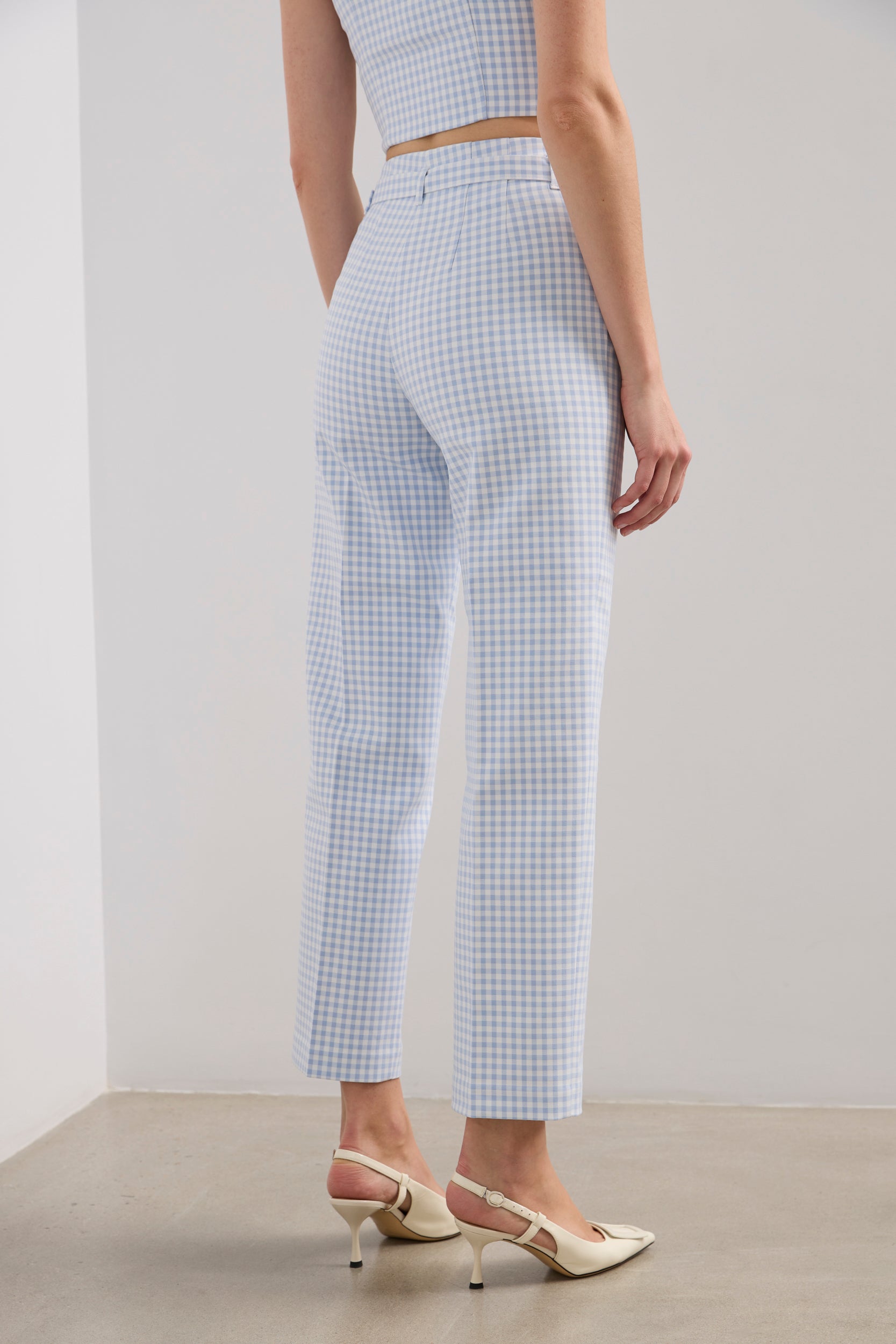 Pantalon vichy taille haute avec ceinture
