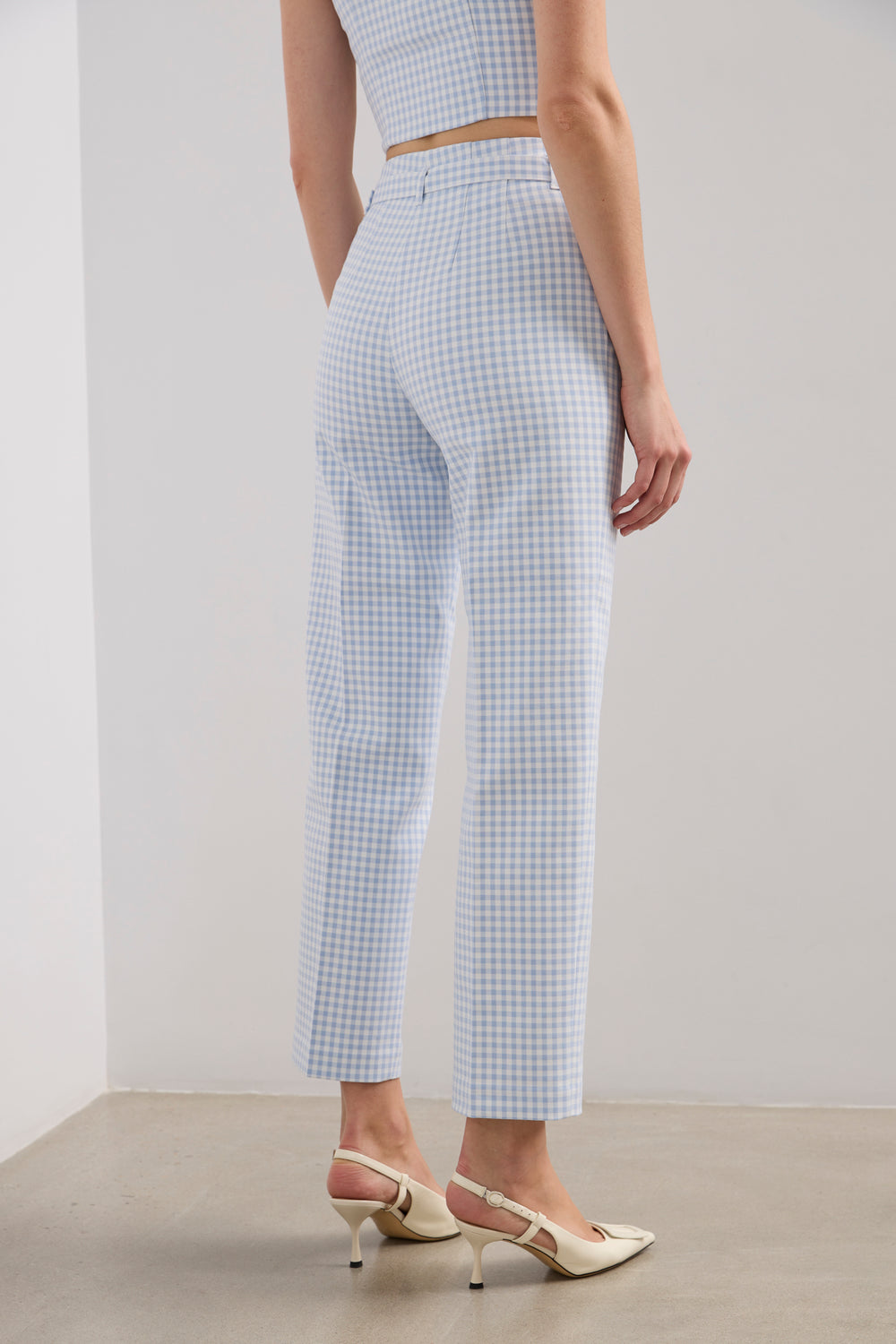 Pantalon vichy taille haute avec ceinture