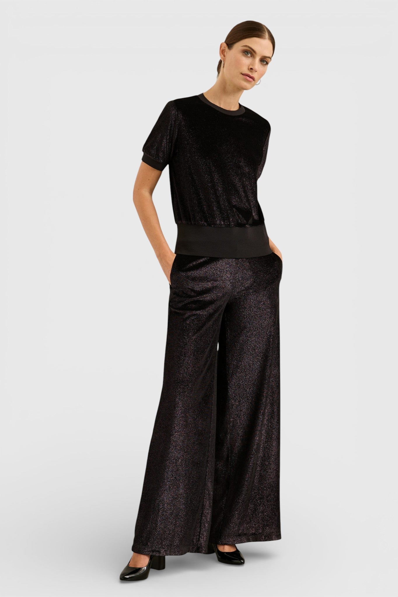 Velvet pant with elastic waist