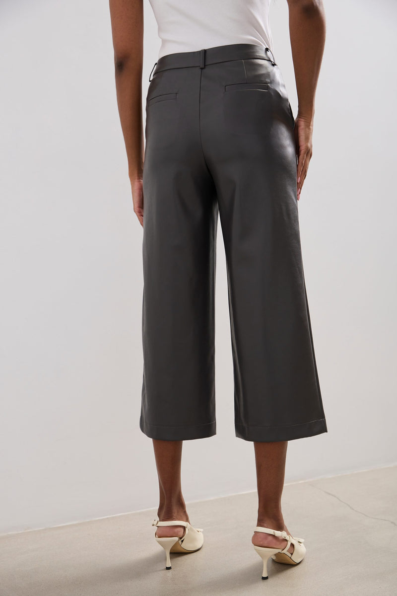 Faux leather wide leg cropped pants