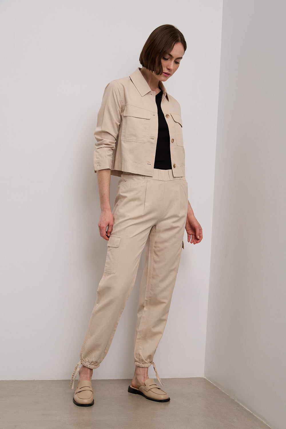 Pantalon cargo décontracté en mélange de lin