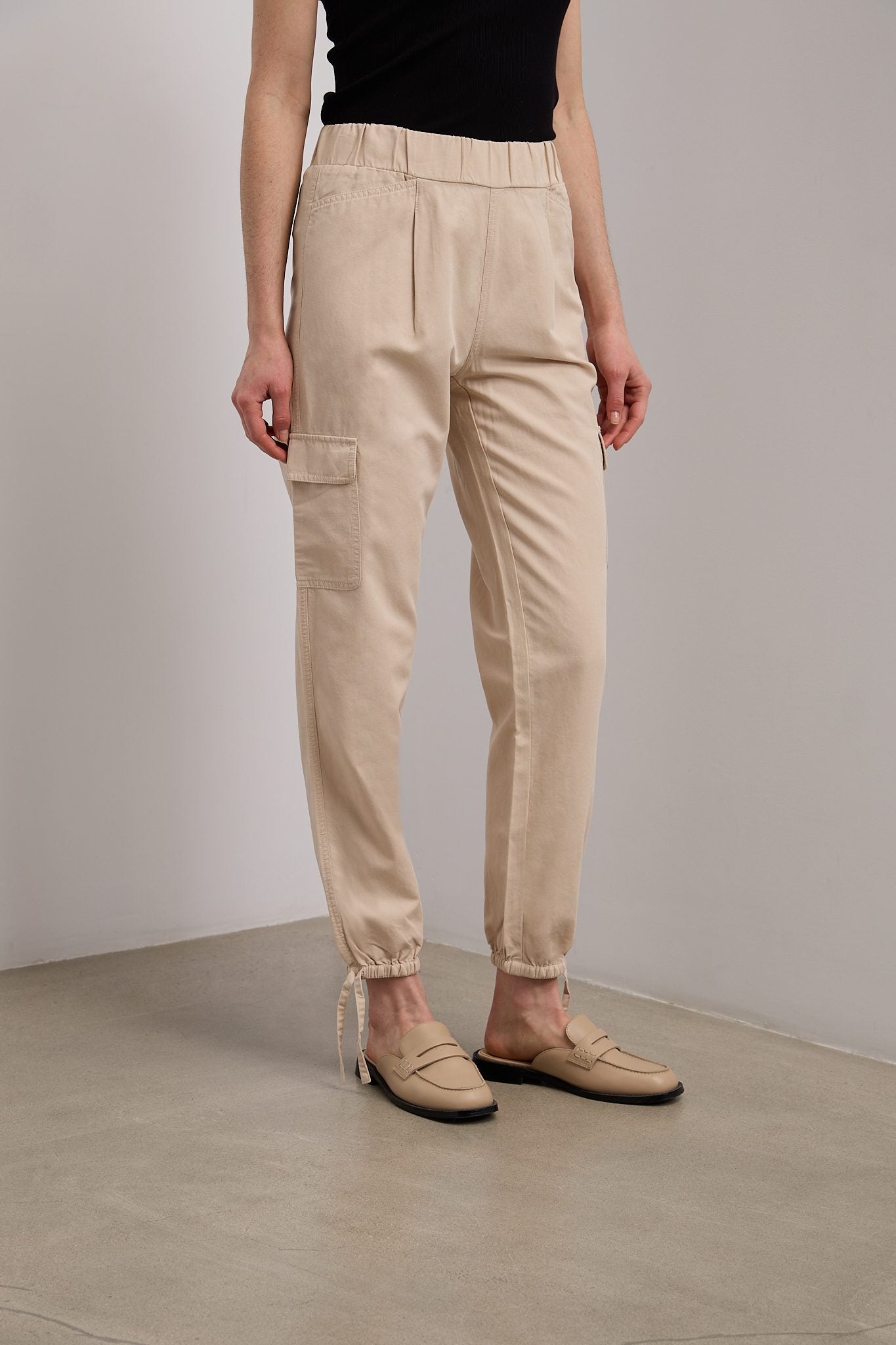 Pantalon cargo décontracté en mélange de lin