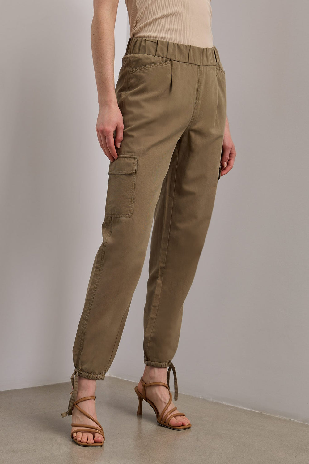 Pantalon cargo décontracté en mélange de lin
