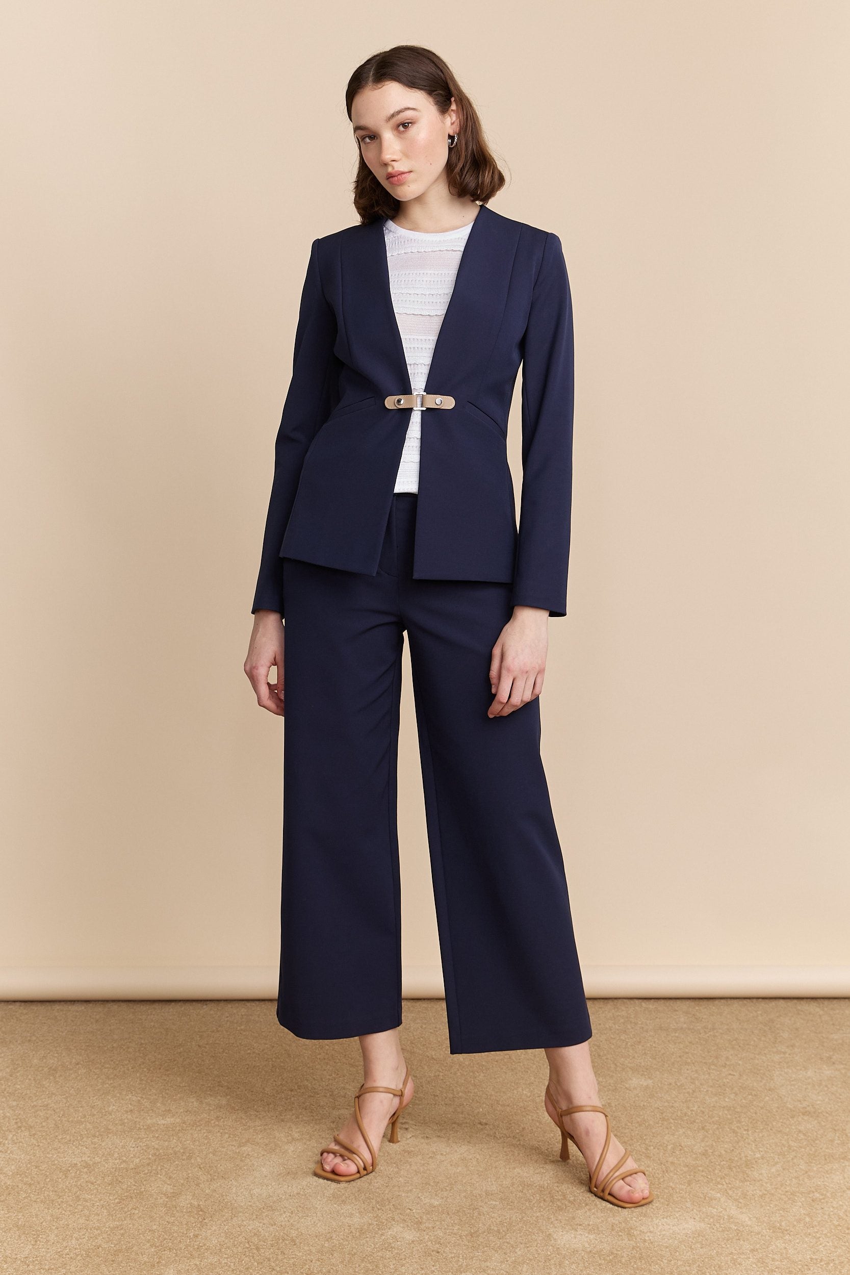 Pantalon écourté jambe large à taille haute