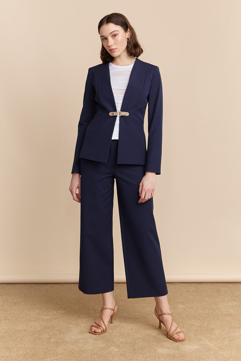 Pantalon écourté jambe large à taille haute