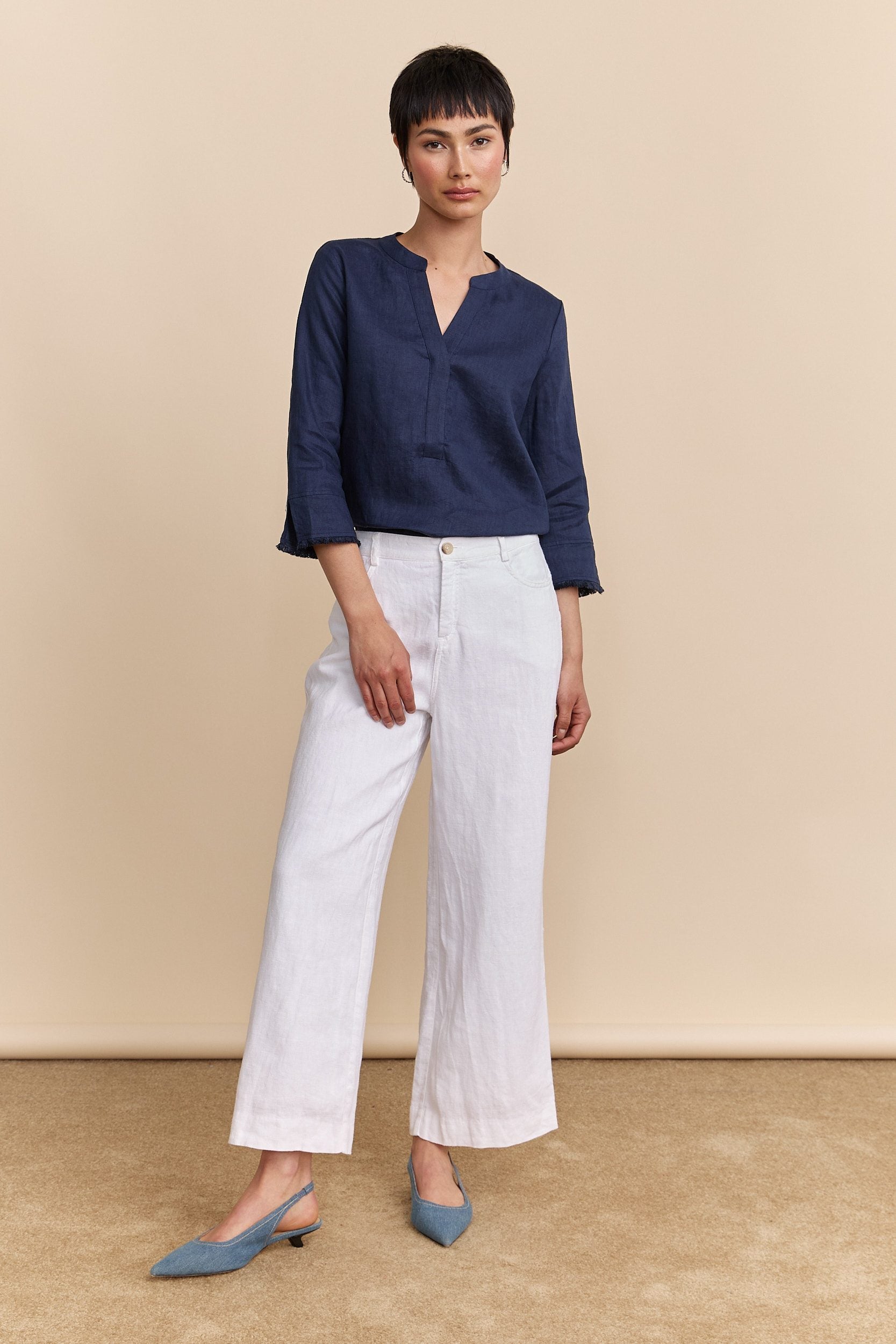Wide leg crop high waist linen pant