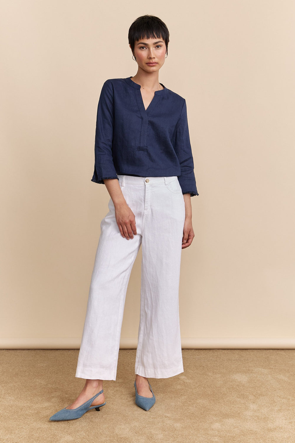 Wide leg crop high waist linen pant