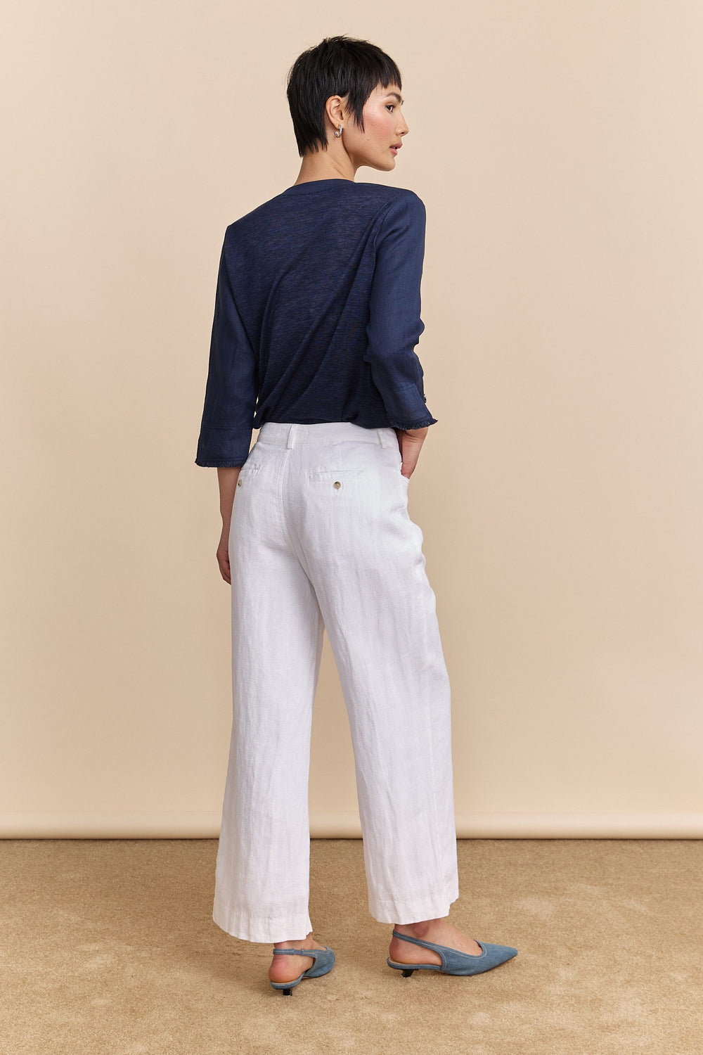 Wide leg crop high waist linen pant