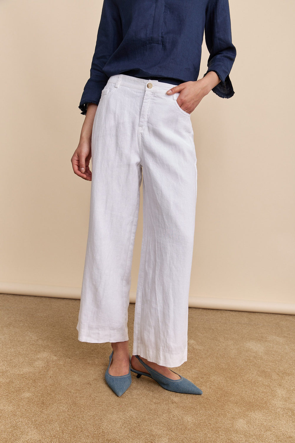 Wide leg crop high waist linen pant