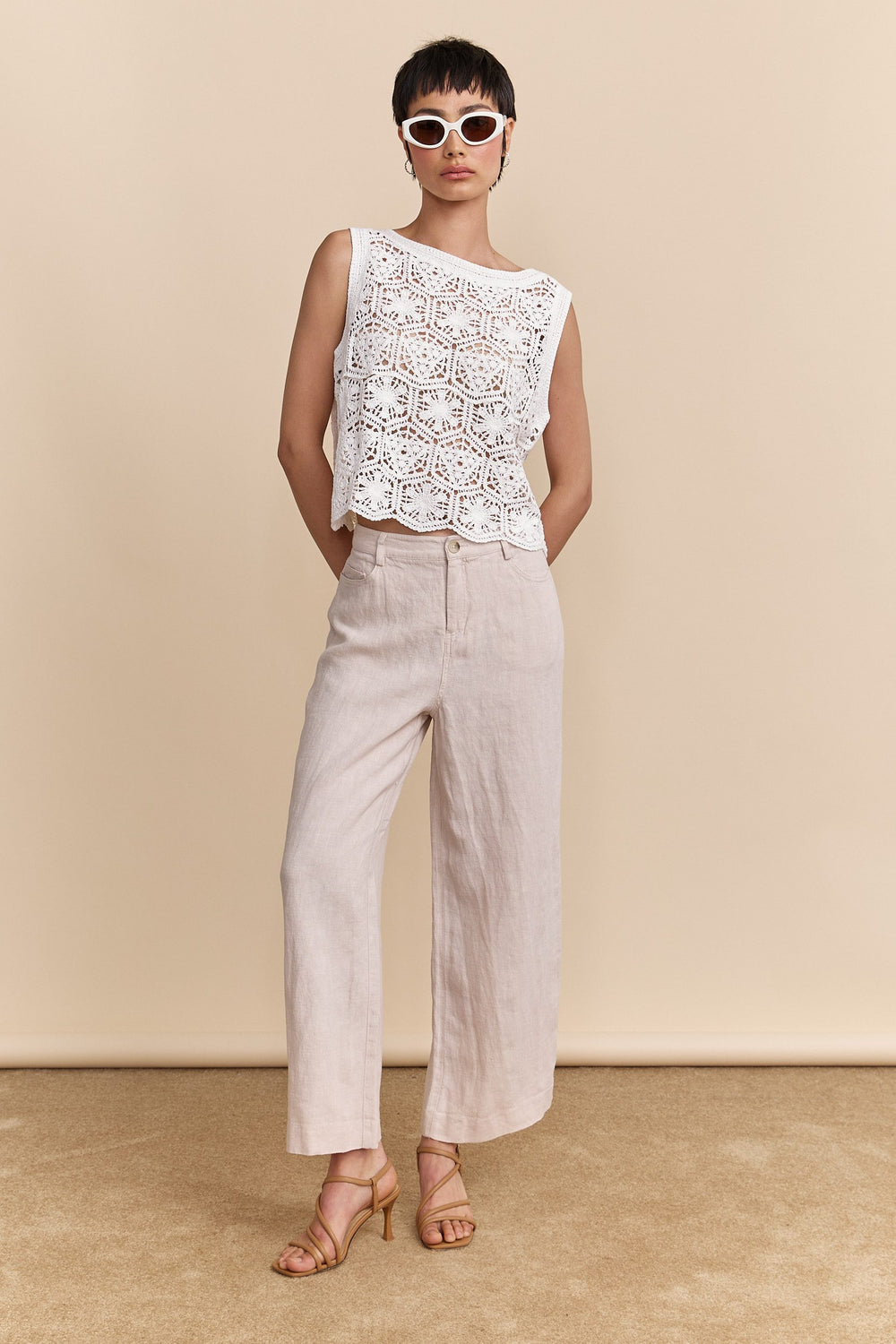 Wide leg crop high waist linen pant