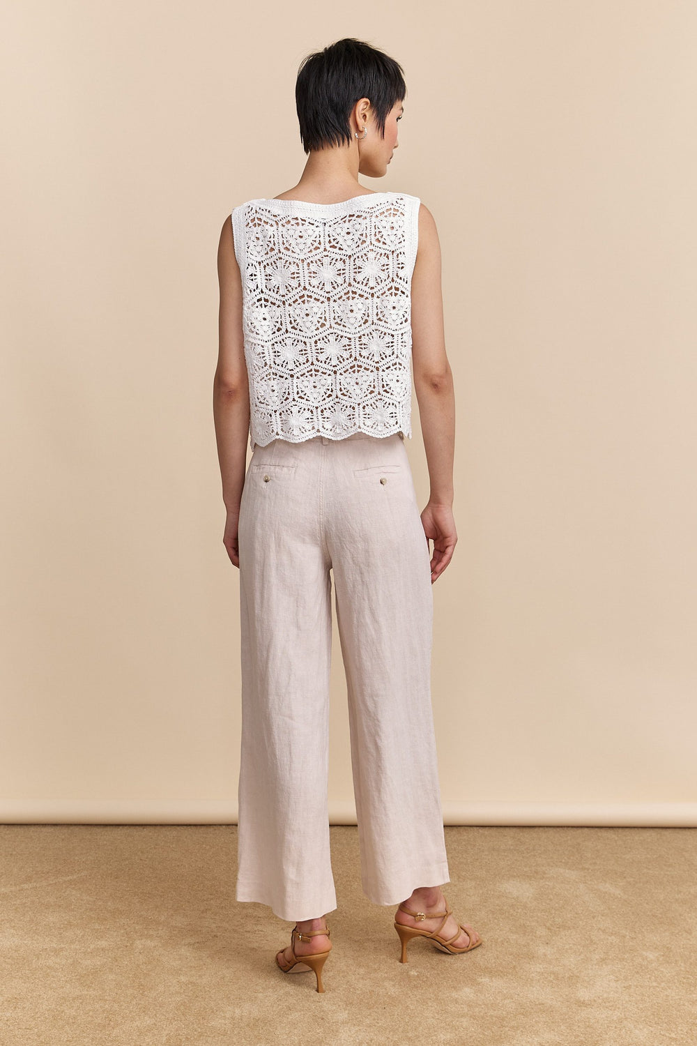 Wide leg crop high waist linen pant
