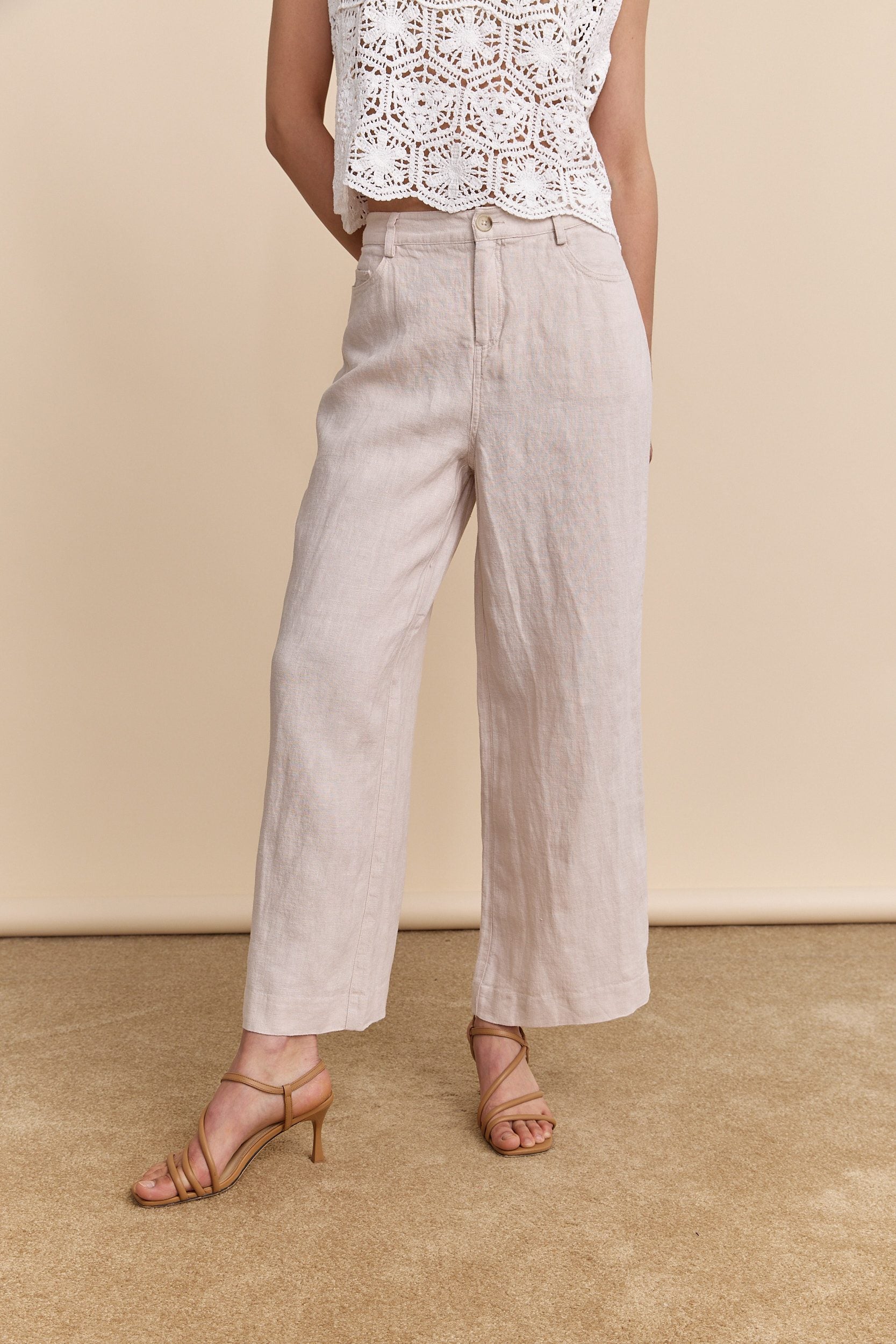 Wide leg crop high waist linen pant