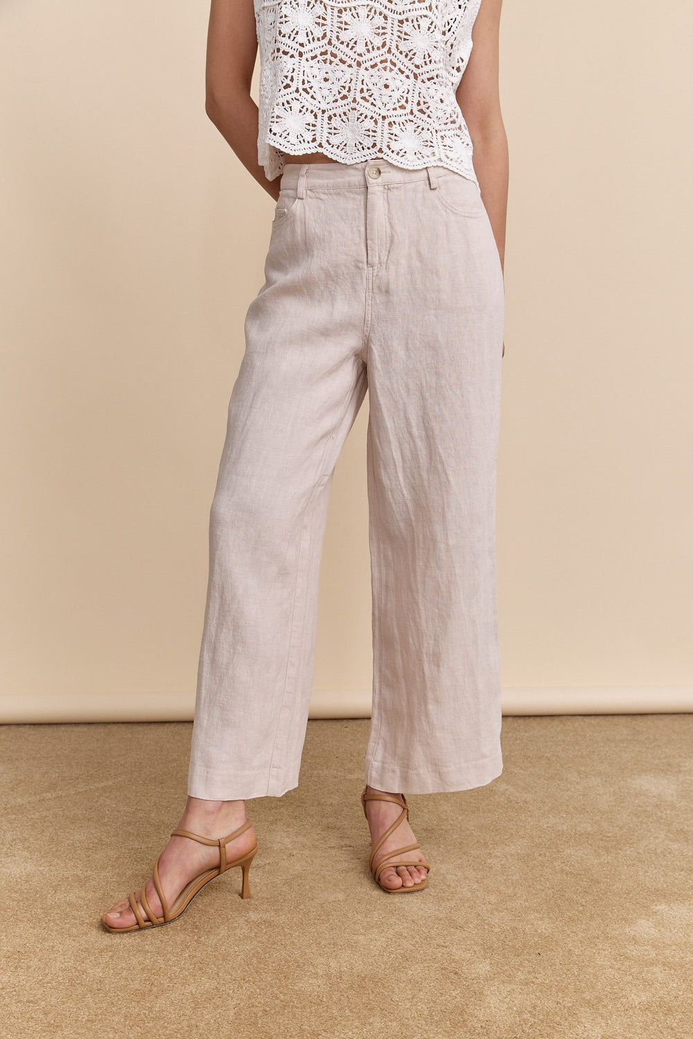 Wide leg crop high waist linen pant