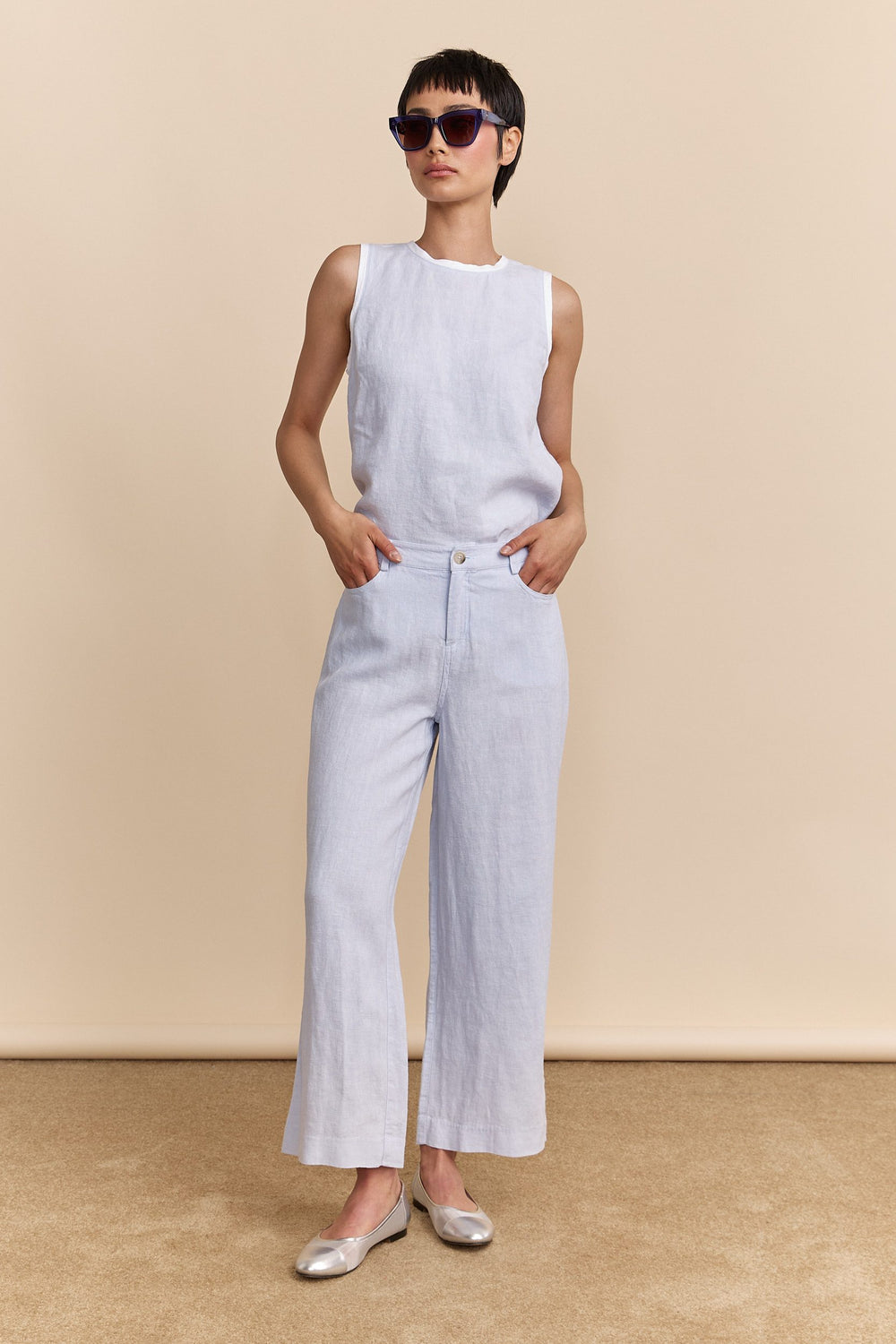 Wide leg crop high waist linen pant