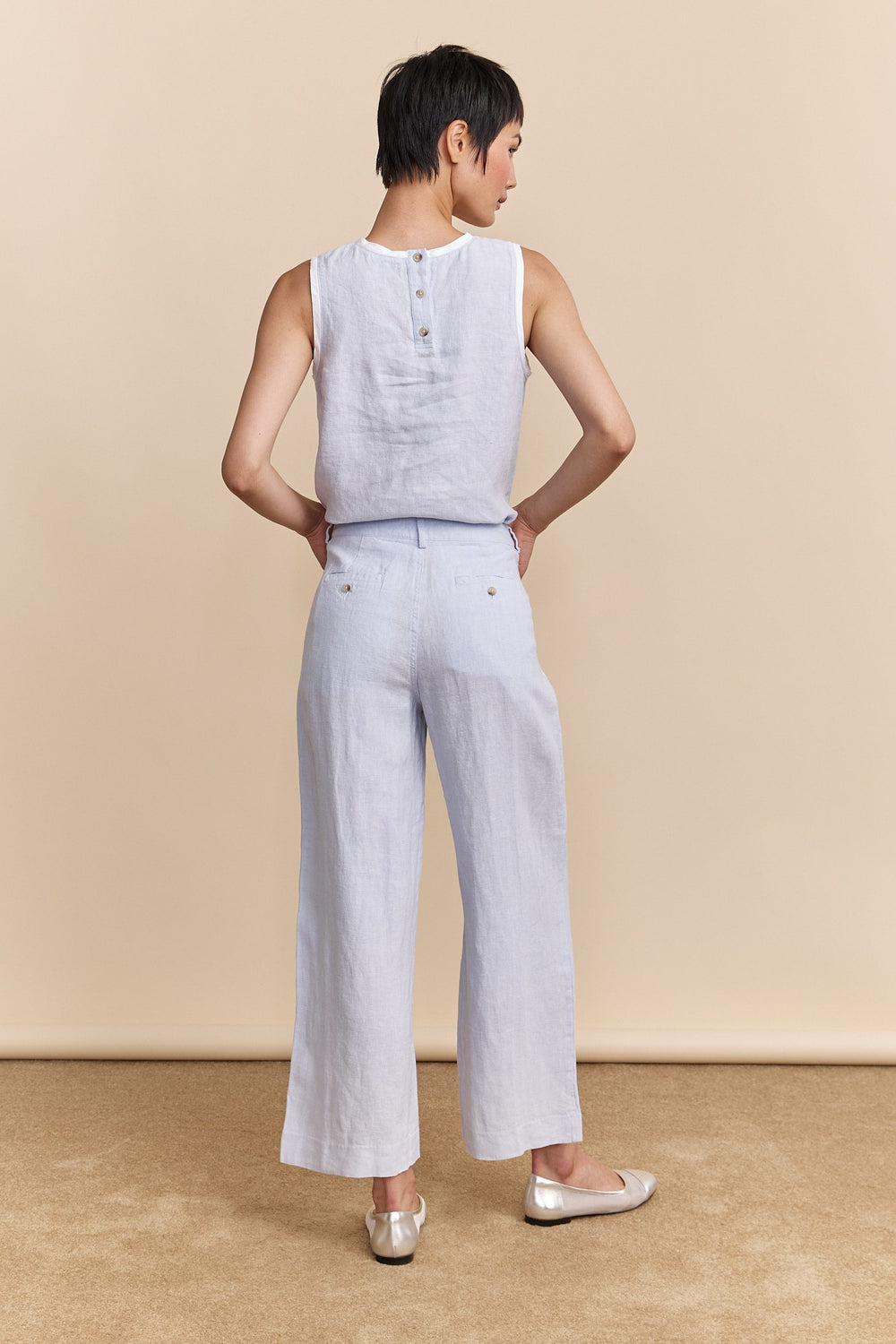 Wide leg crop high waist linen pant