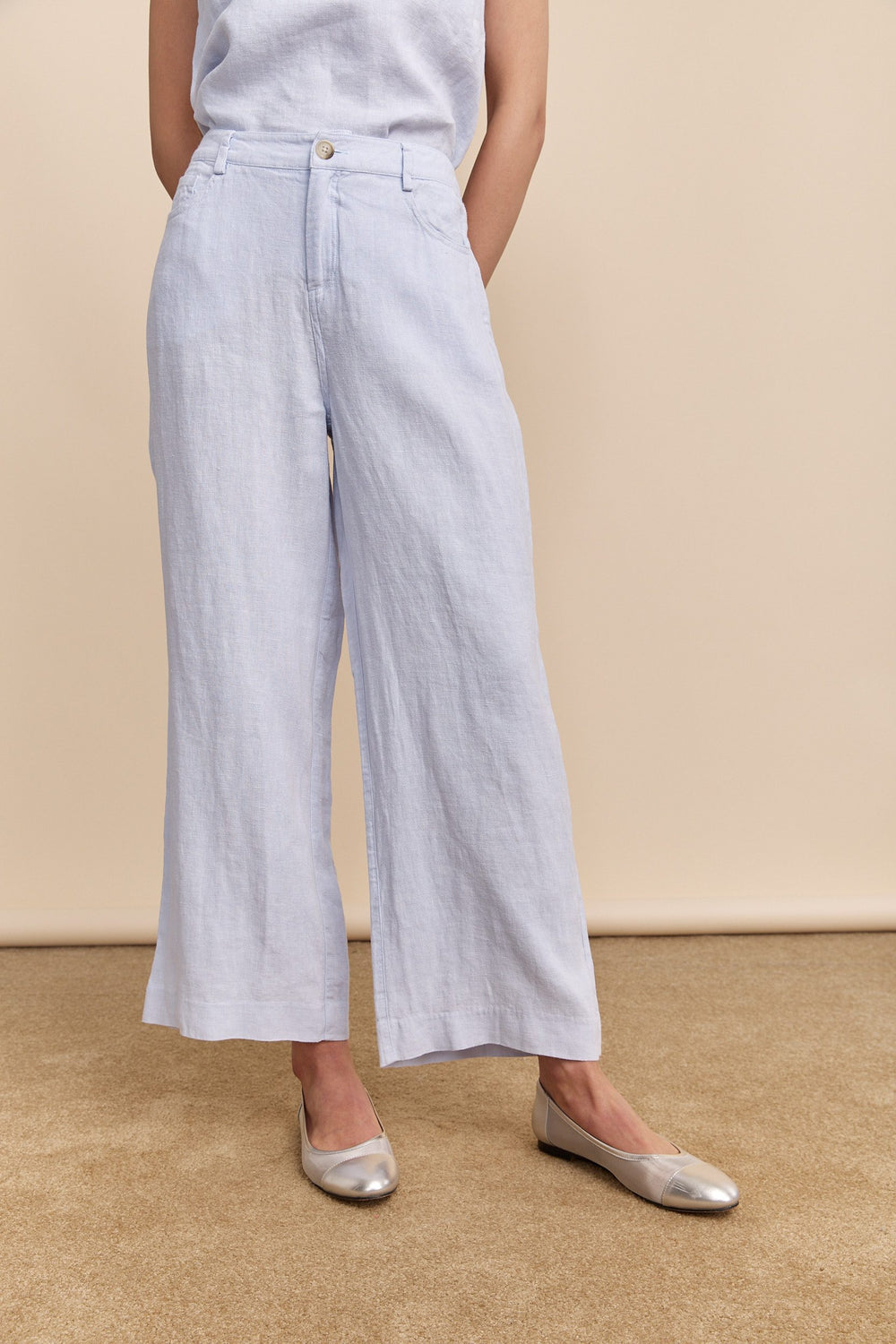 Wide leg crop high waist linen pant
