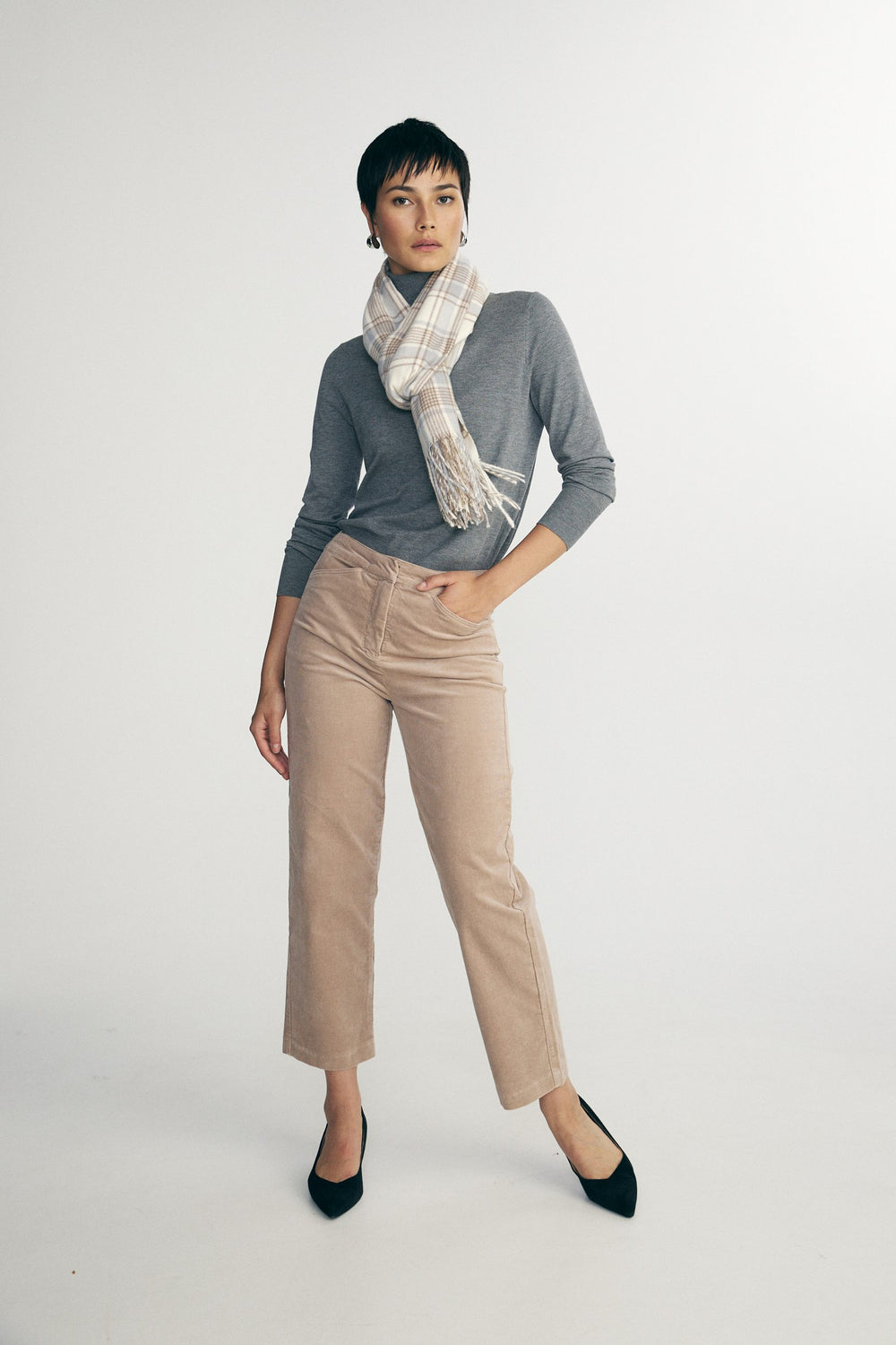 Crop straight corduroy pants