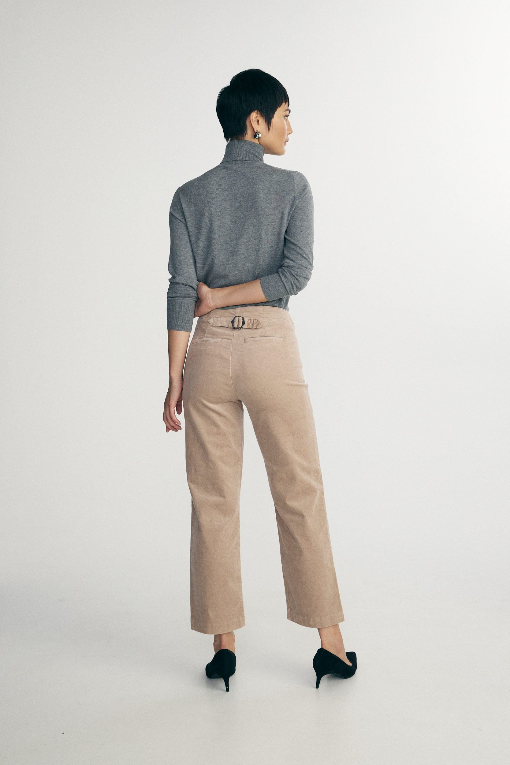 Crop straight corduroy pants
