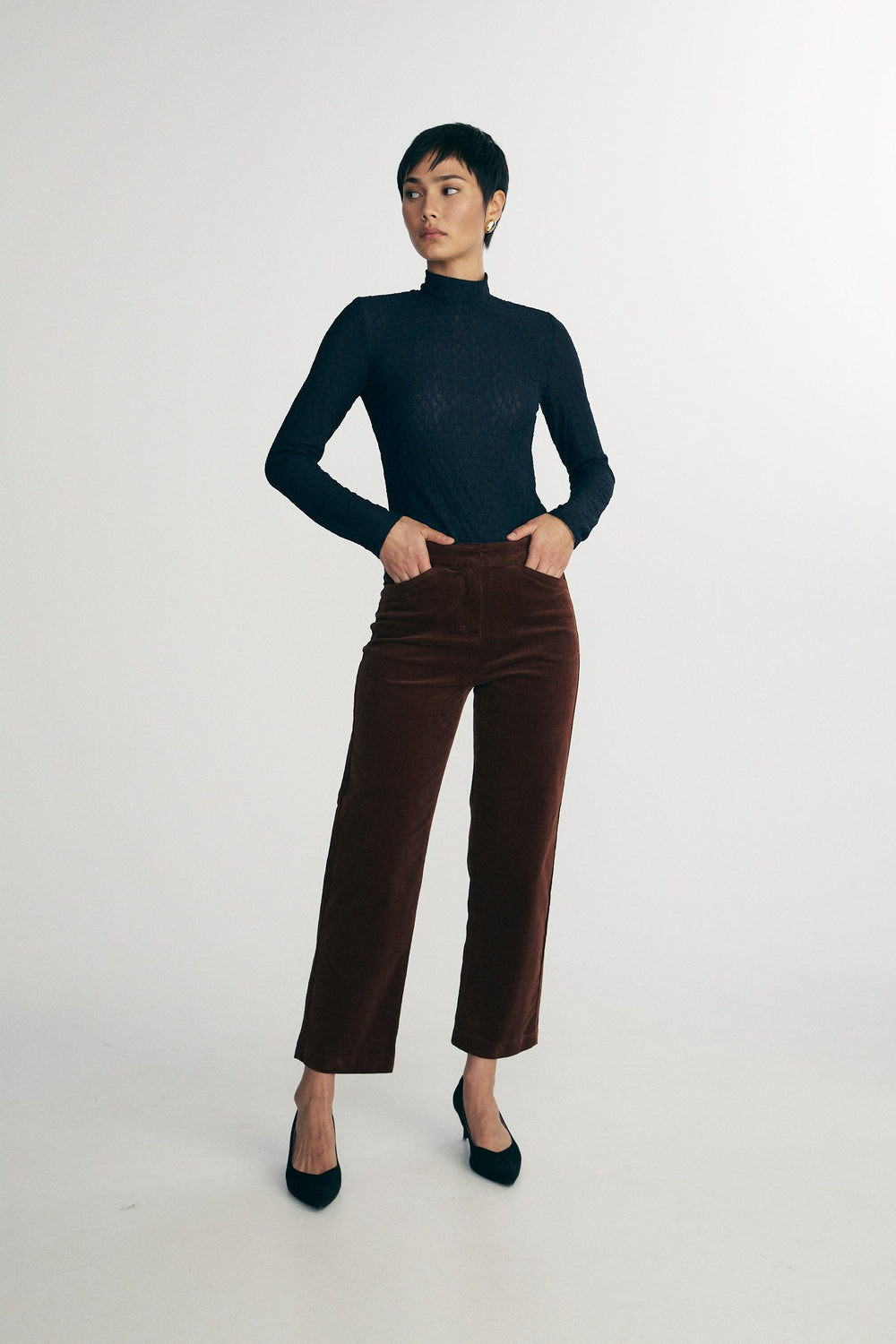 Crop straight corduroy pants
