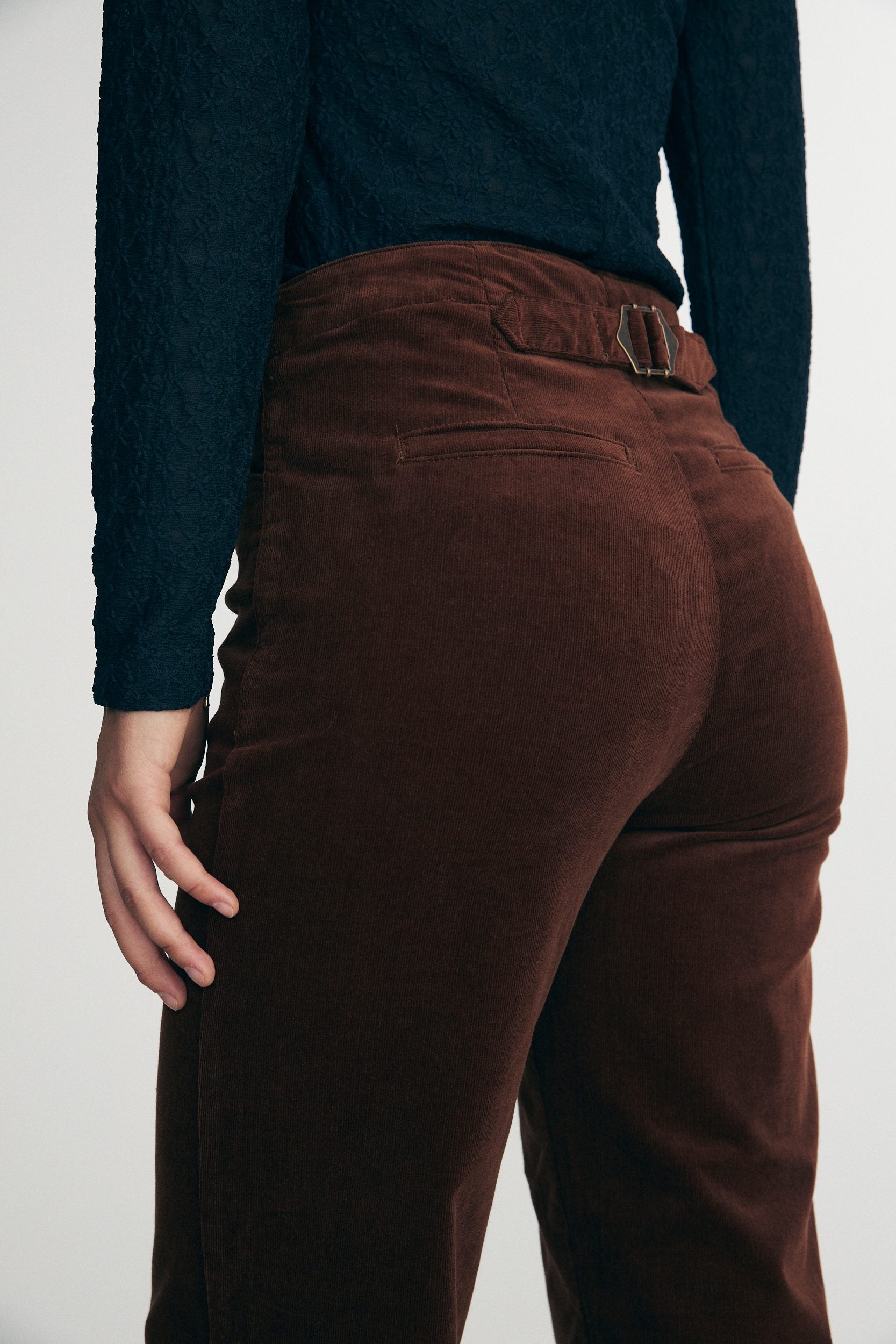Crop straight corduroy pants