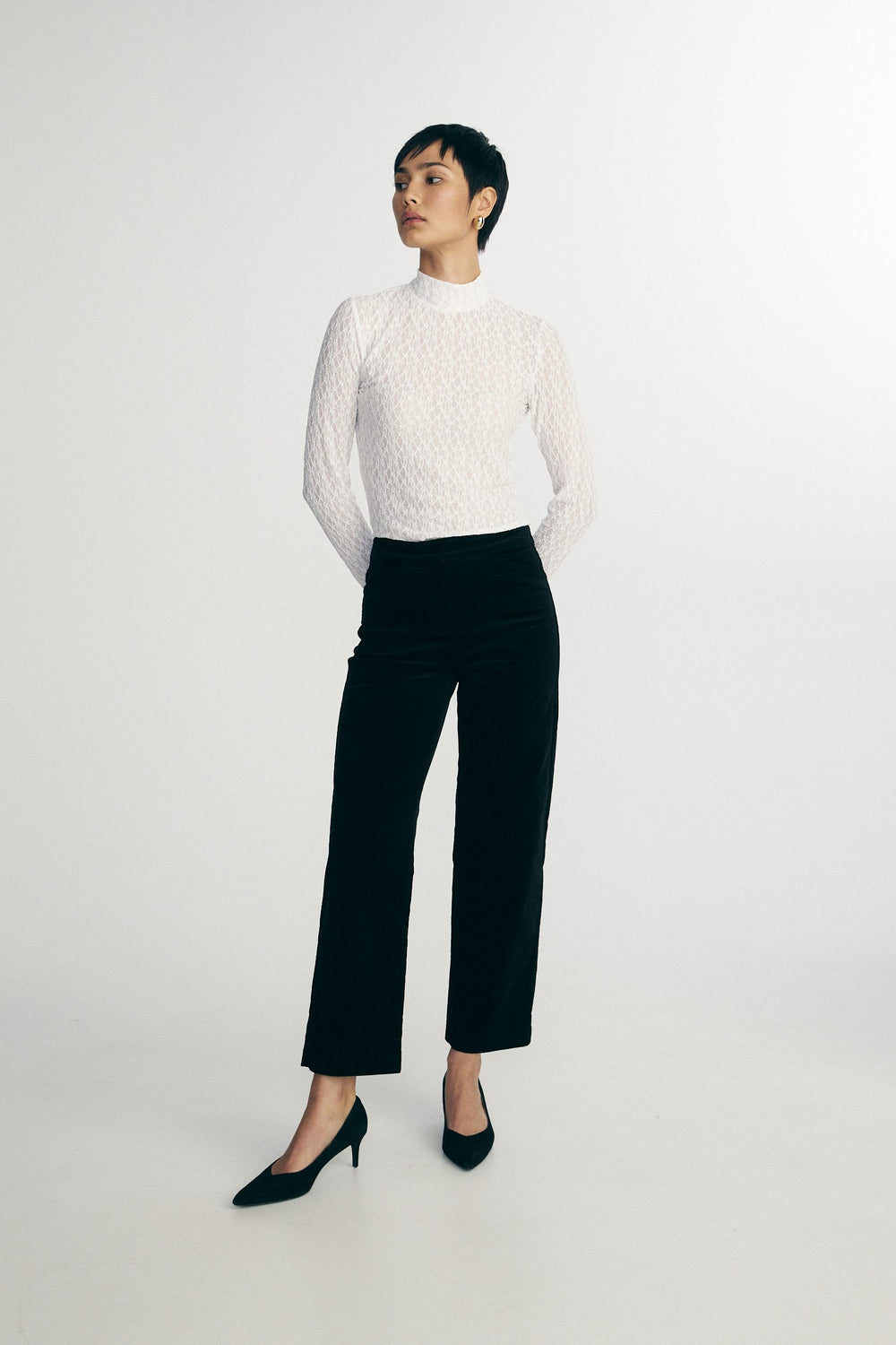 Crop straight corduroy pants