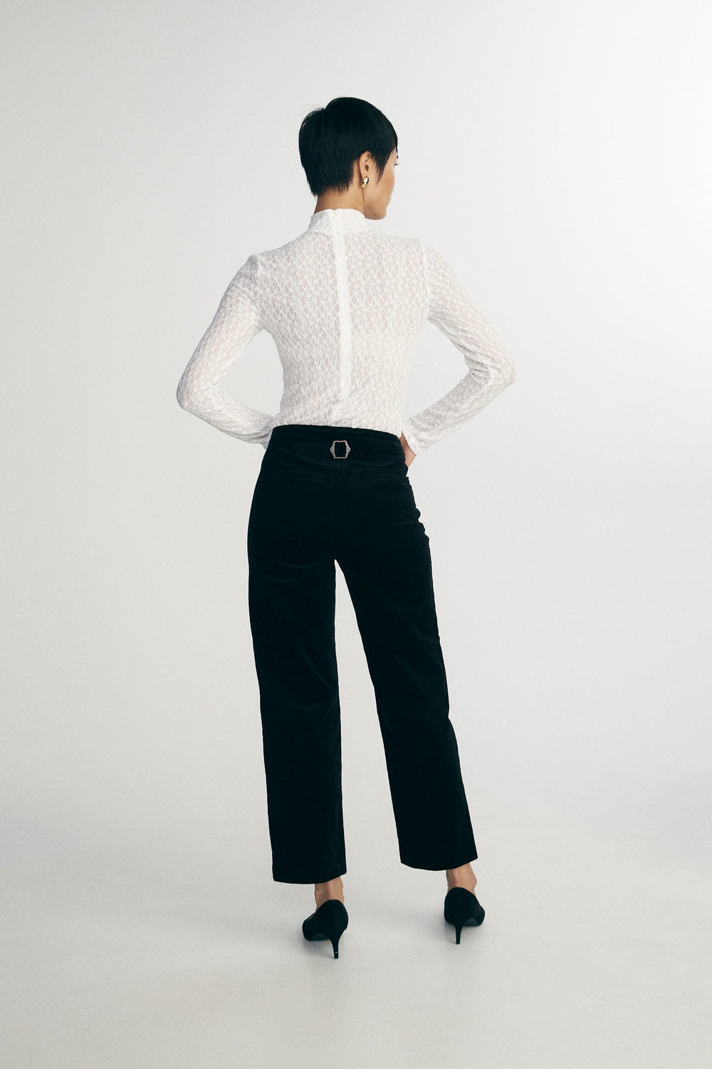 Crop straight corduroy pants