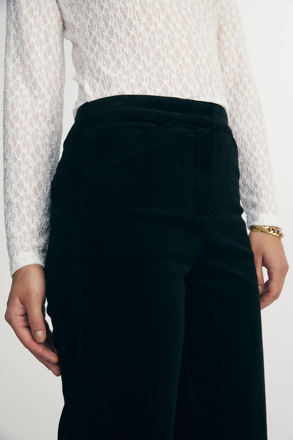 Crop straight corduroy pants